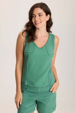 XCVI Kirkley Gauze/Jersey V-Neck Tank