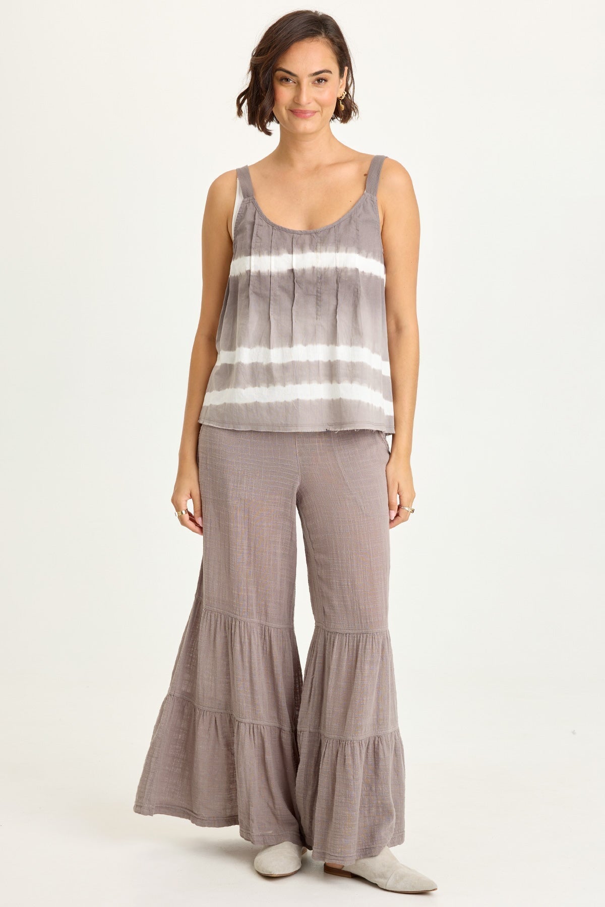Wearables Lando Cotton Gauze Tiered-Bottom Pull-On Waist Wide Leg Pant