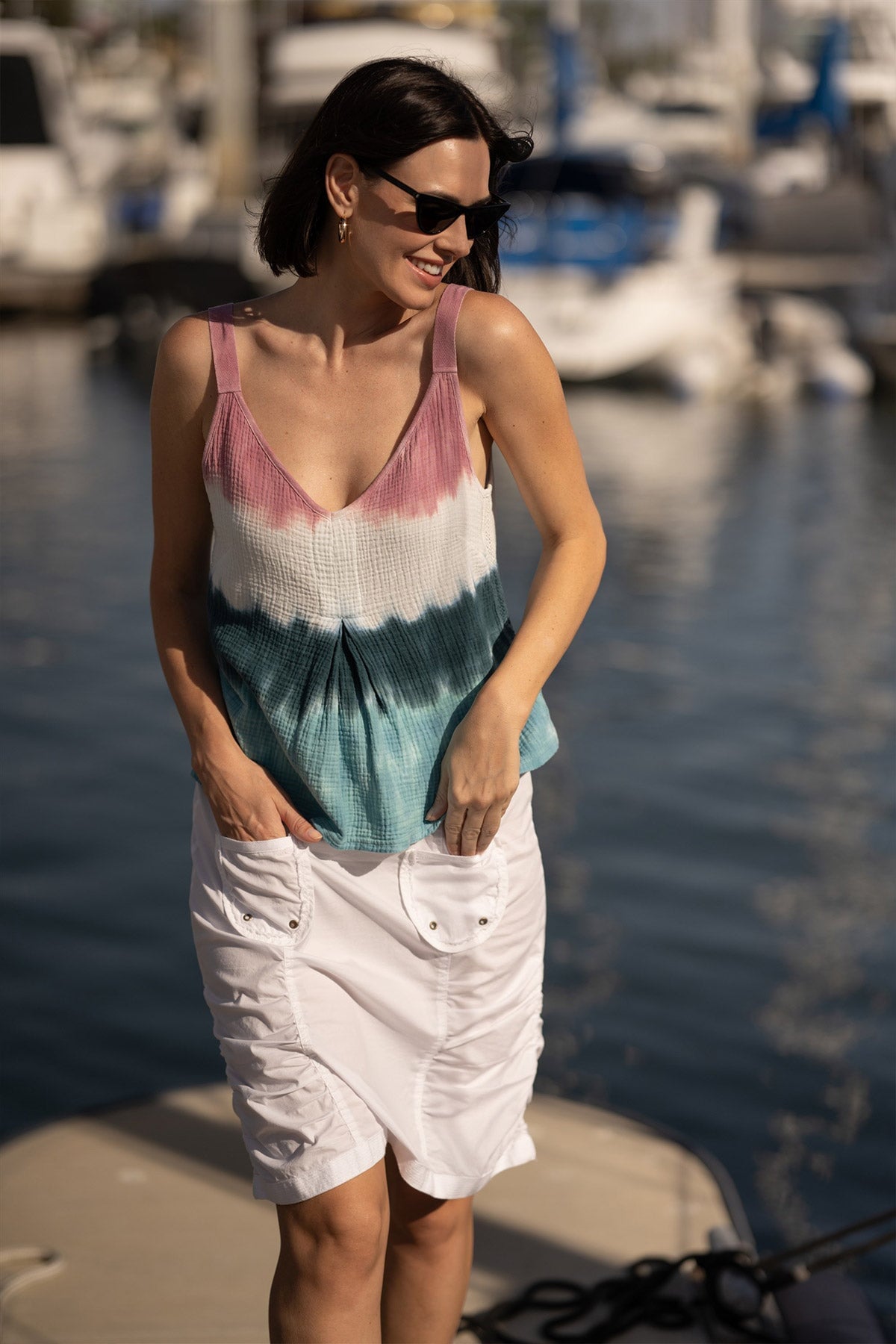 XCVI Hedley Gauze/Jersey Box Pleat Tank 