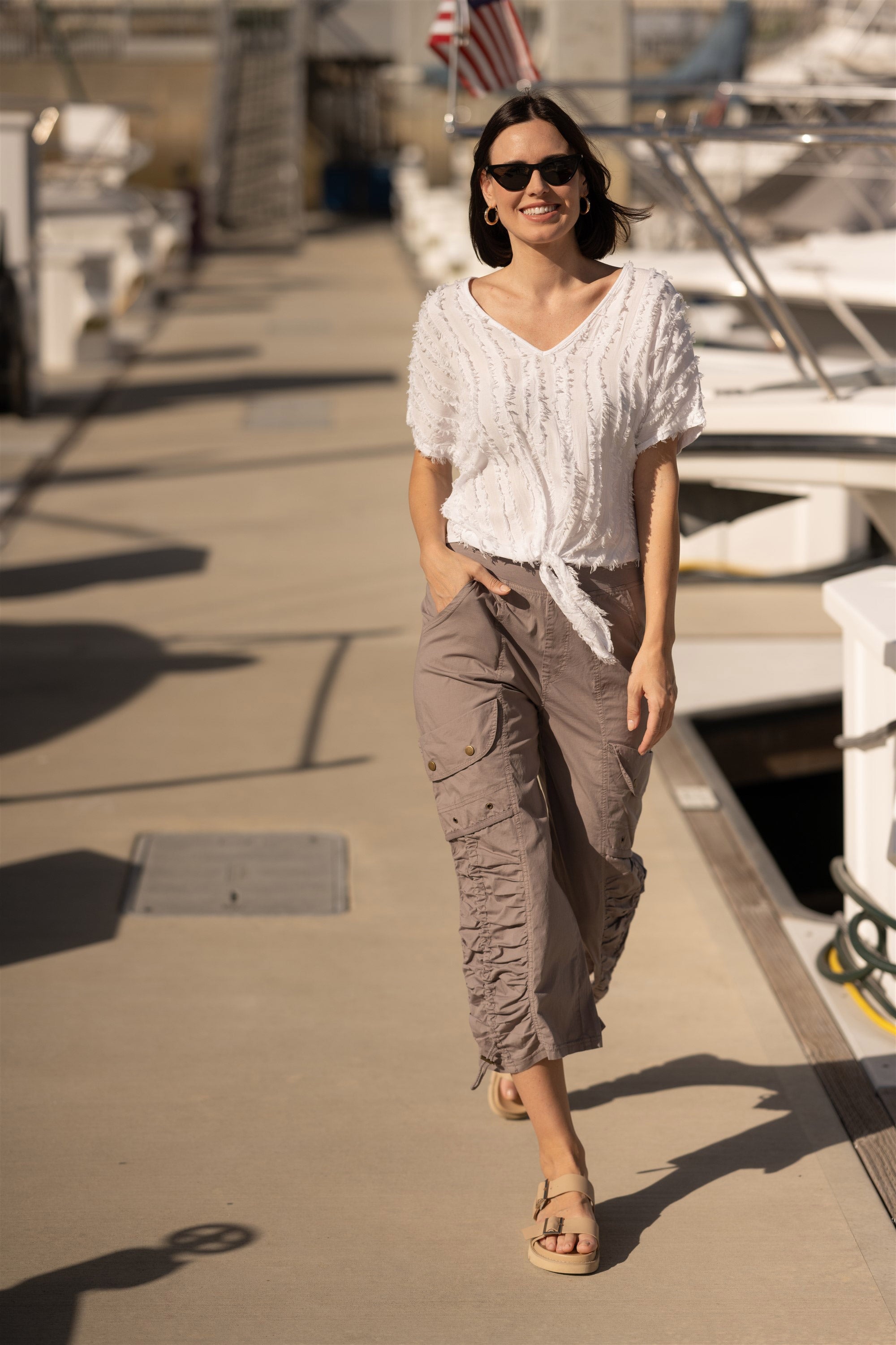 XCVI Muldoon Poplin Ruched Wide-Leg Crop Pant 