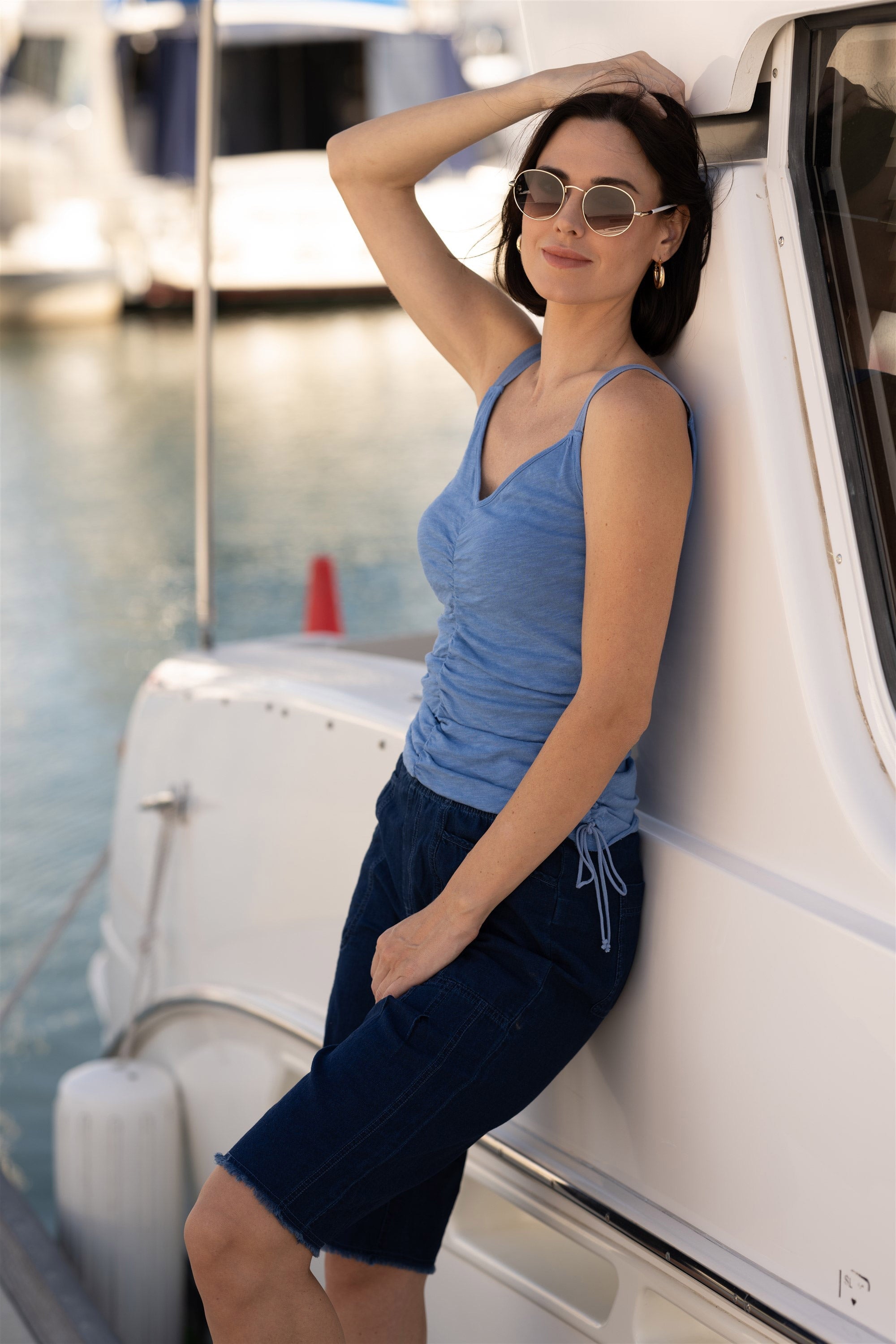 XCVI Blaise Jersey Allover Ruched Adjustable Tank 