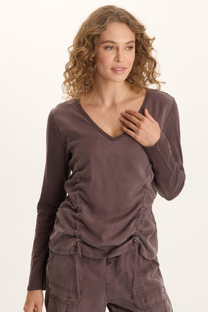 XCVI Ketti Cinched Ruched Twill/Jersey Top