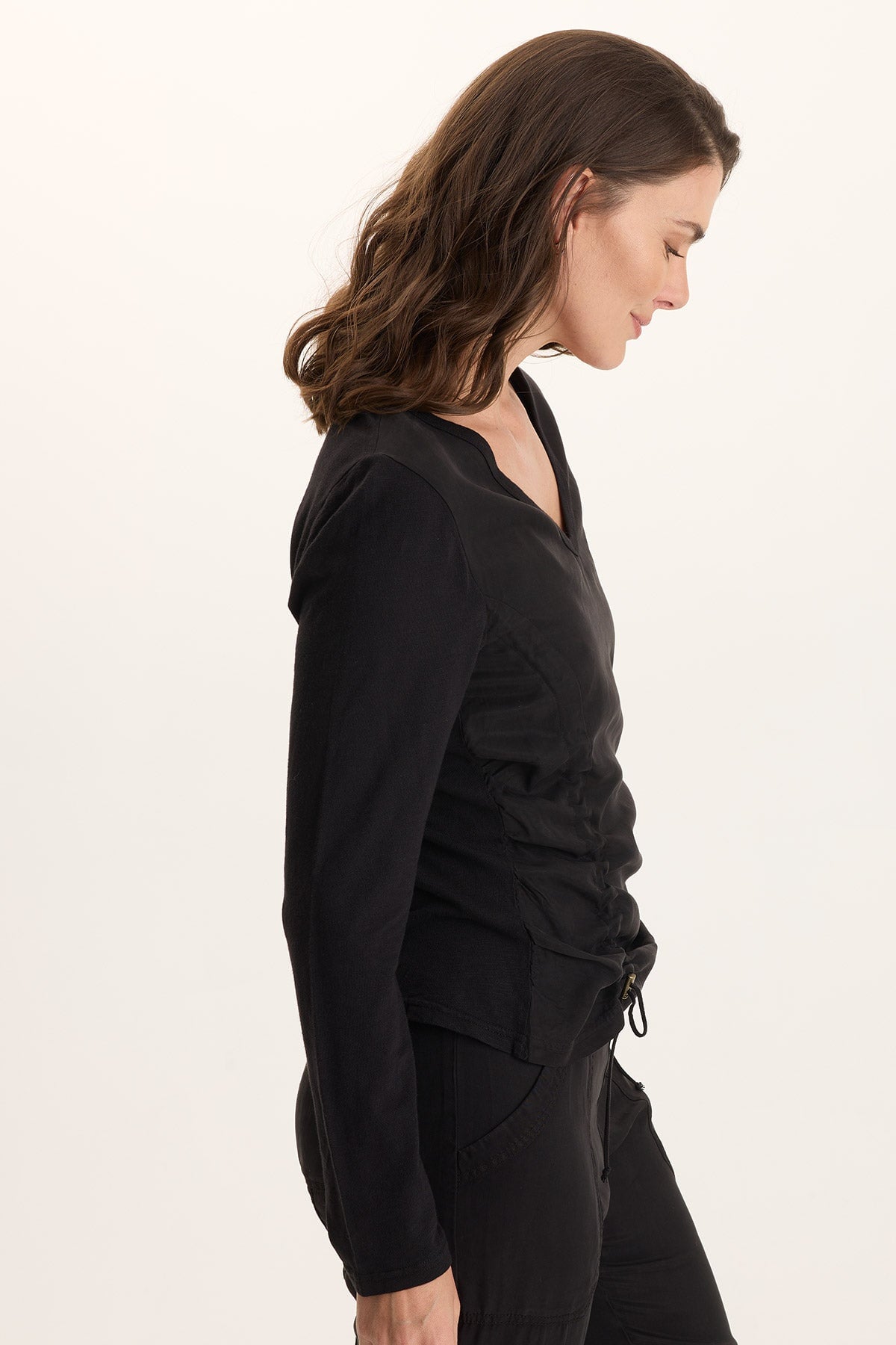 XCVI Ketti Cinched Ruched Twill/Jersey Top