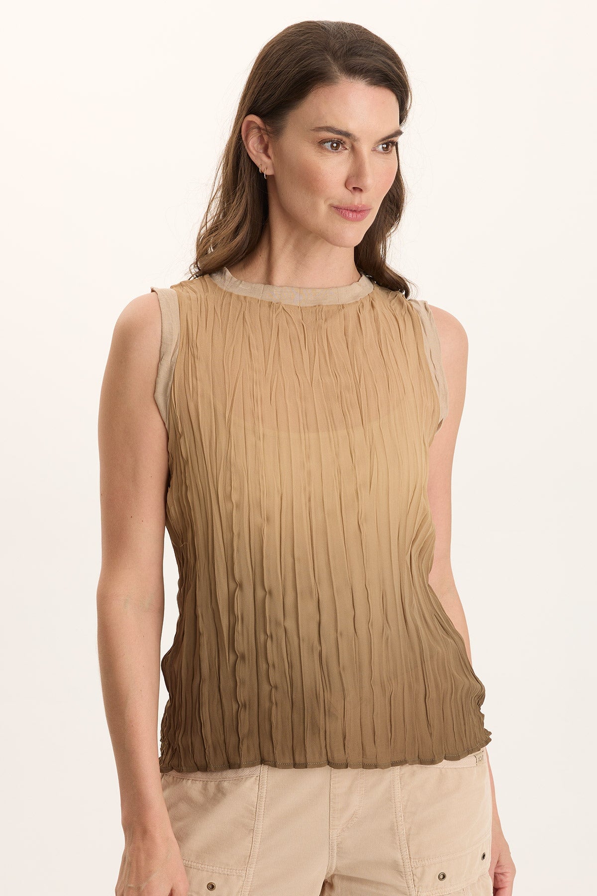XCVI Idonia Crinkle Pleat Semi-Sheer Tank 