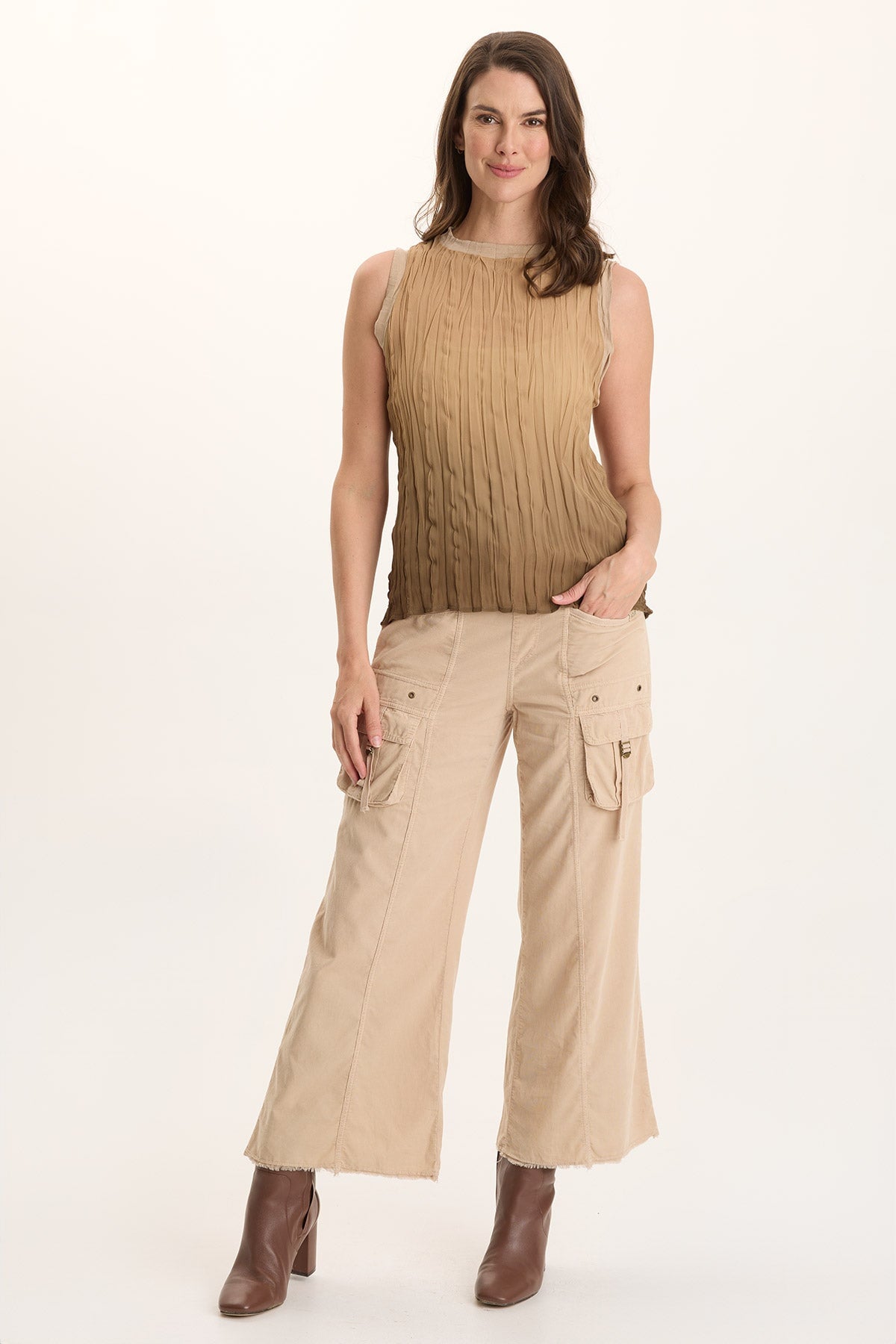 XCVI Idonia Crinkle Pleat Semi-Sheer Tank 