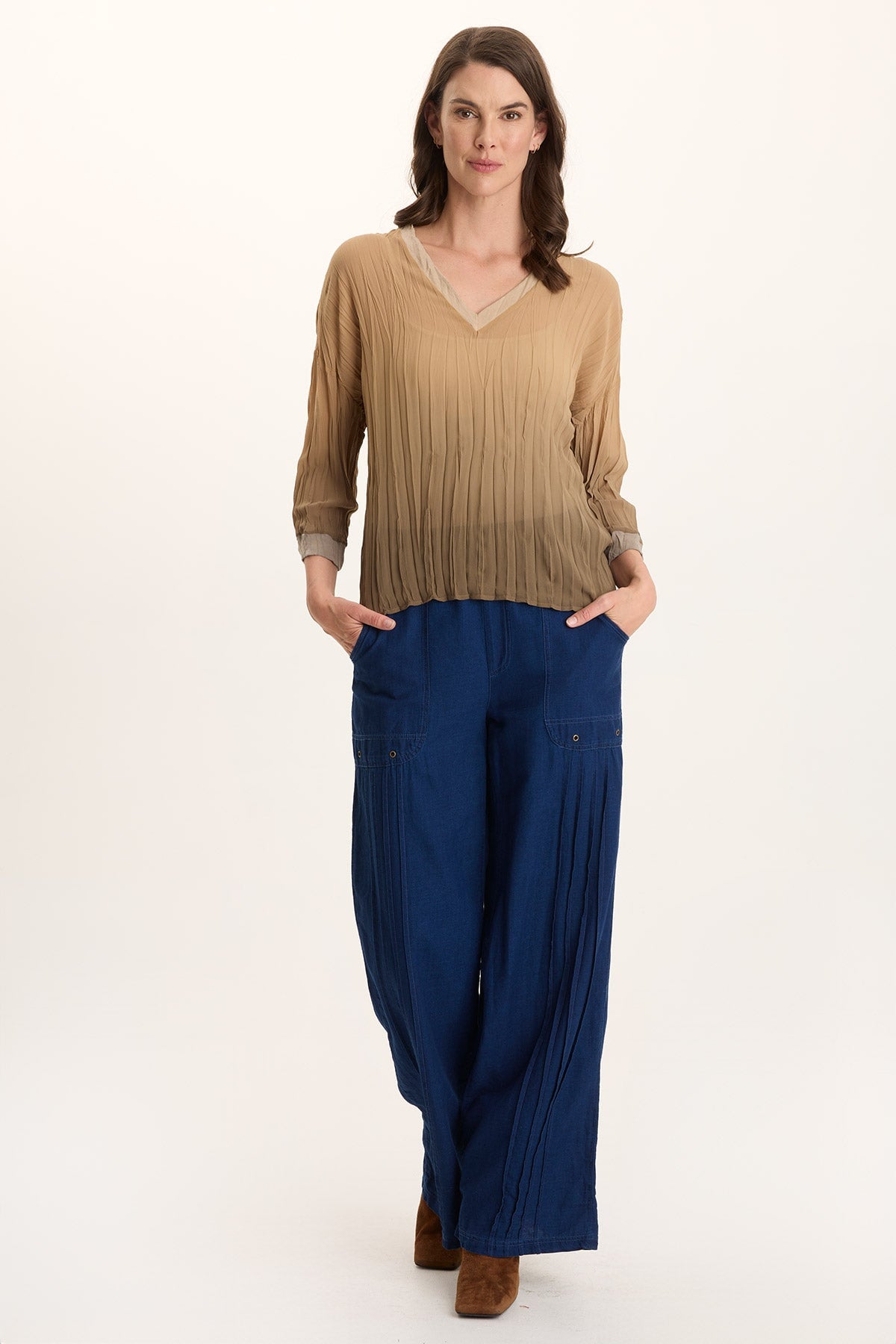 XCVI Hoyt Crinkle Pleat 3/4-Sleeve V-Neck 