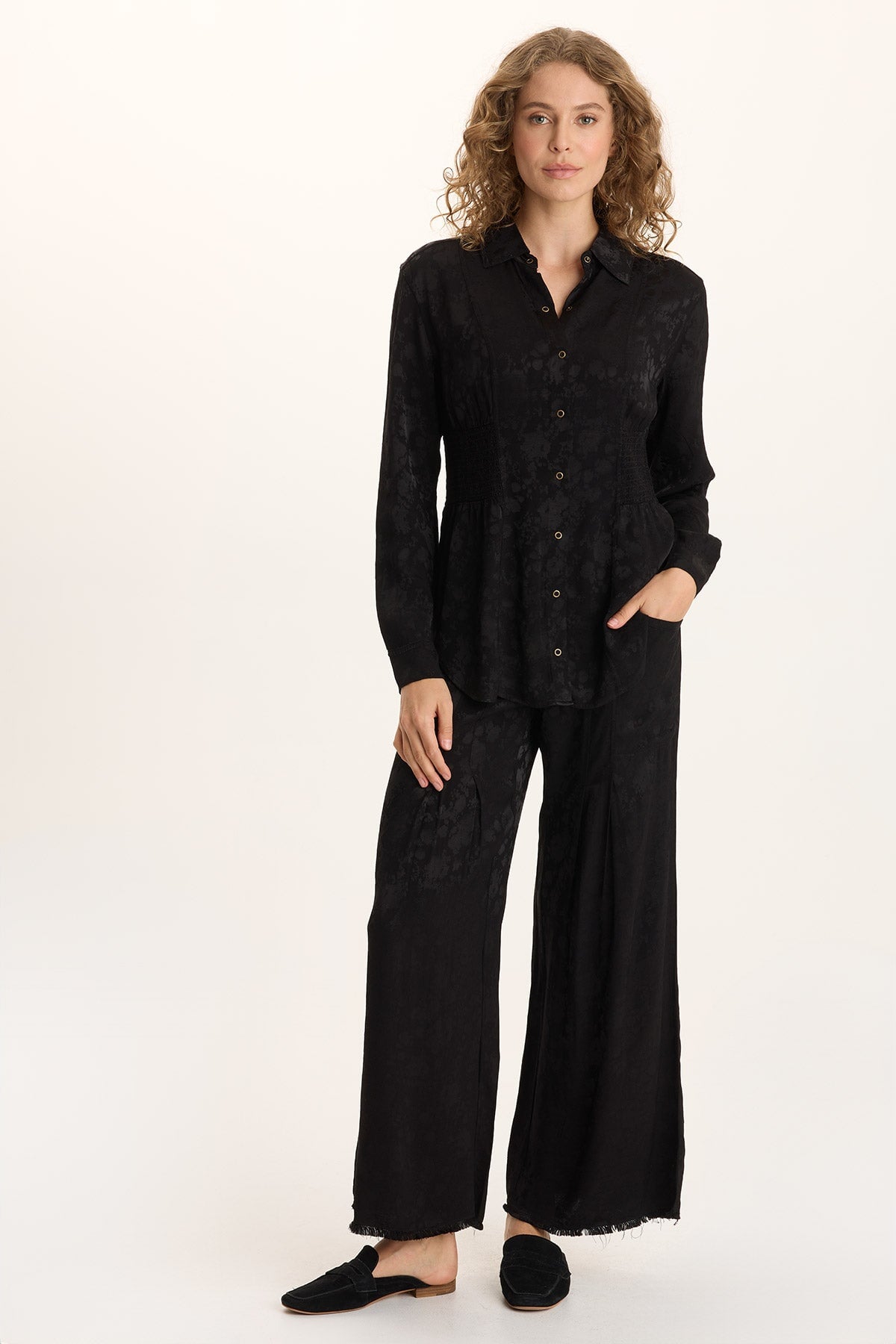 XCVI Twaina Textured Satin Pull-On Wide-Leg Pant
