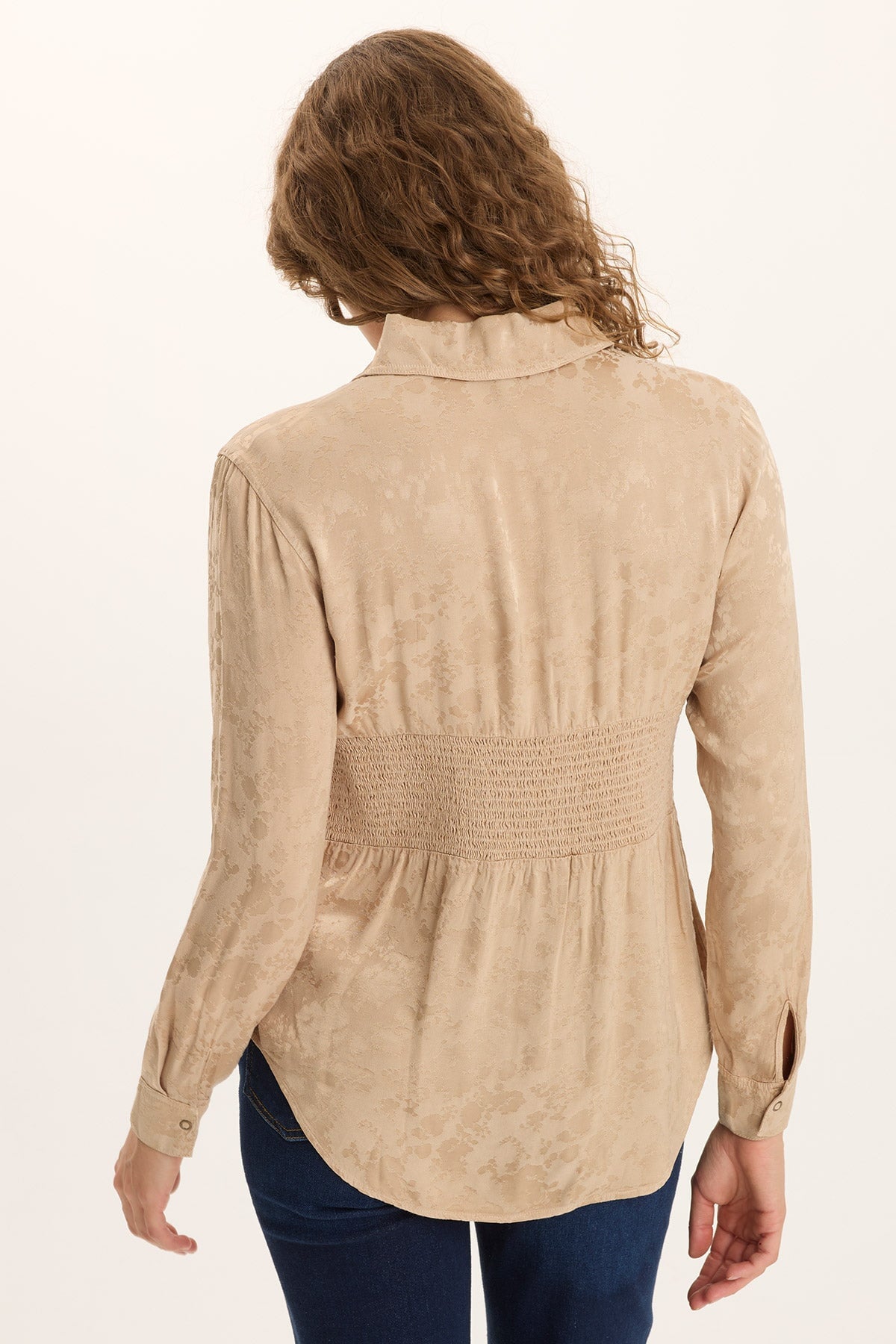XCVI Senneca Textured Satin Shirred Waist Button-Up Blouse