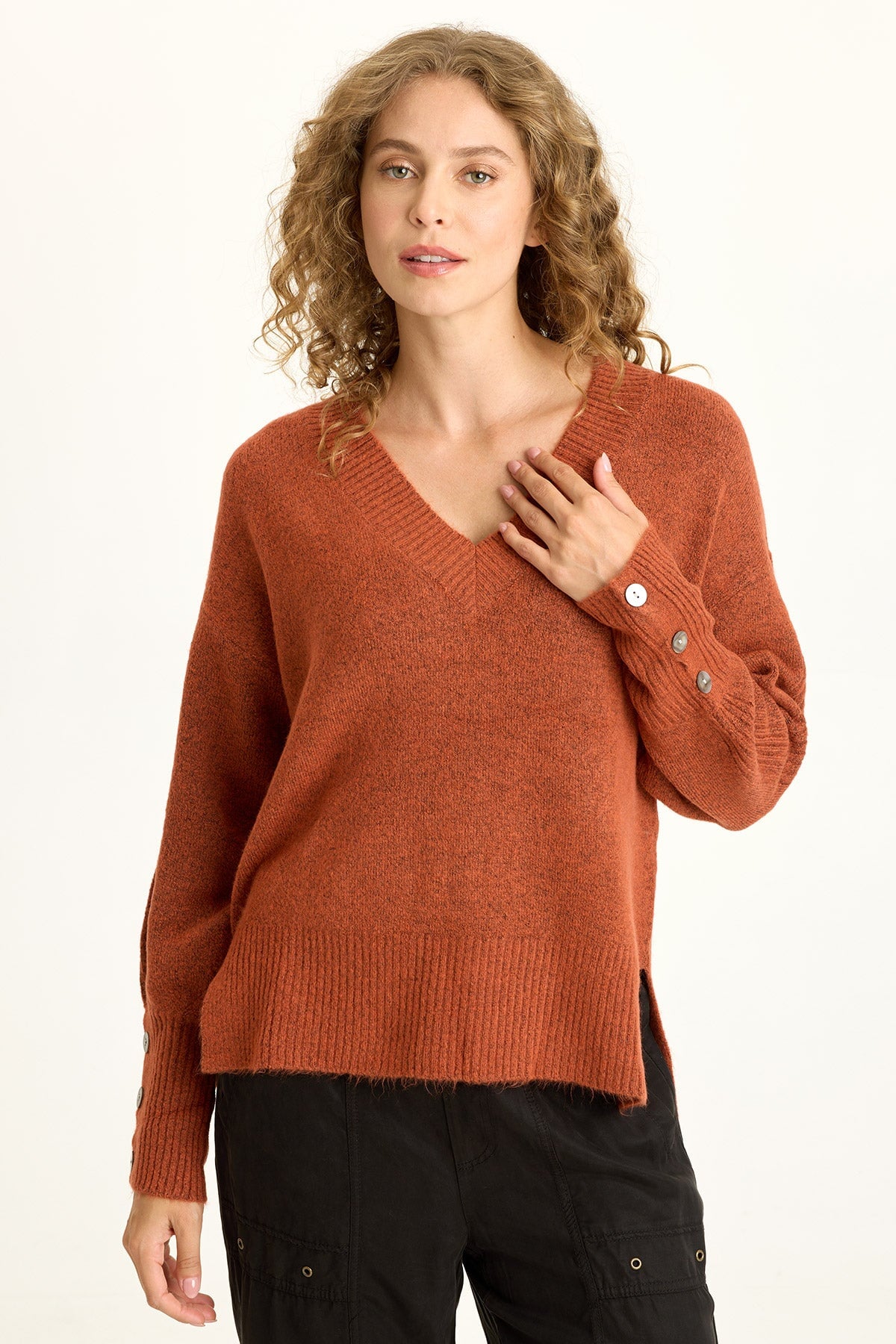 XCVI Bronte Relaxed Fit V-Neck Knit Sweater 