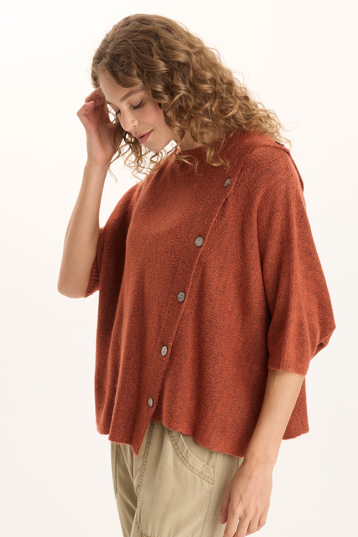 XCVI Osiris Asymmetrical Button Detail Knit Poncho 
