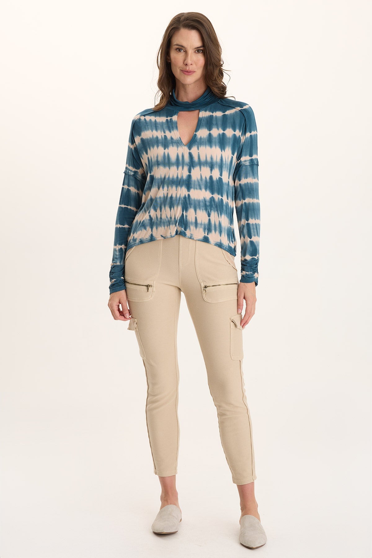 XCVI Norda Soft Stretch Jersey Mock-Neck Keyhole Top 