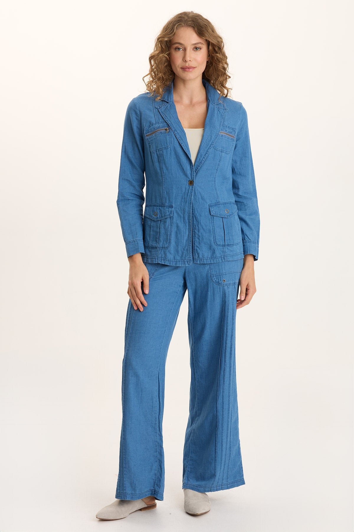 XCVI Arvid Indigo Twill Mock-Denim Wide-Leg Pull-On Pant