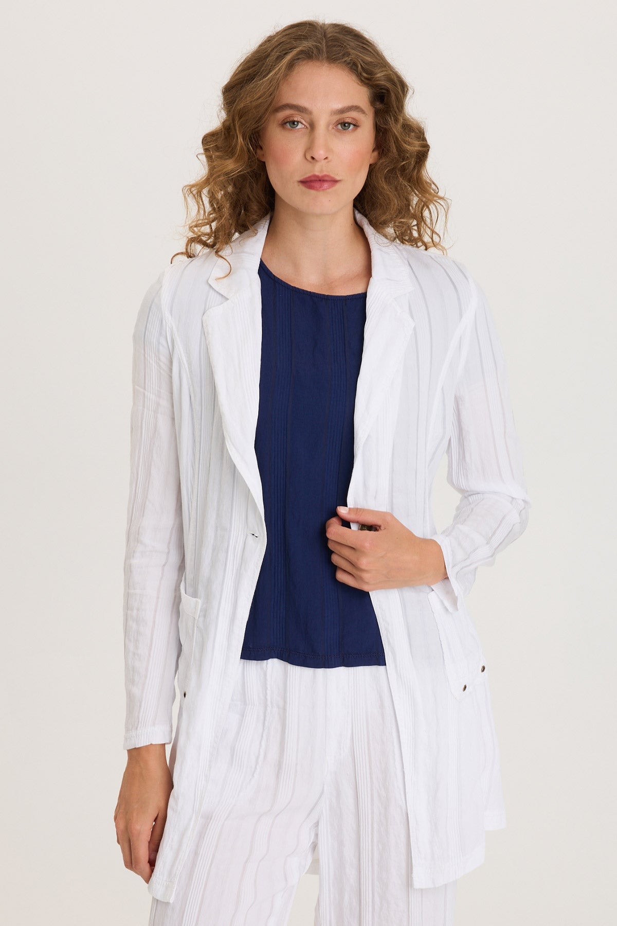 XCVI Barron Textured Stripe Long Blazer 