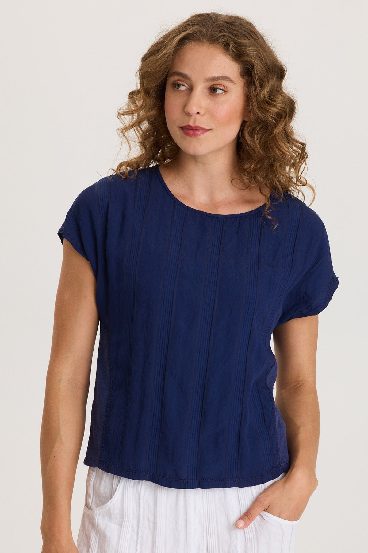 XCVI Adgar Textured Stripe/Jersey Tee 