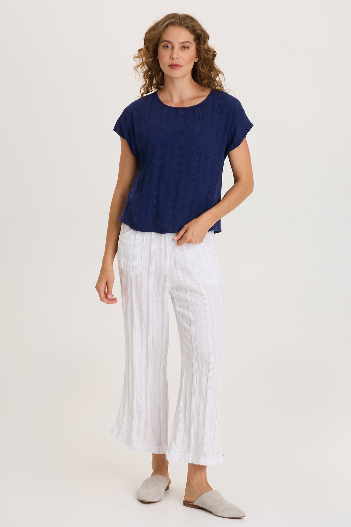 XCVI Adgar Textured Stripe/Jersey Tee 