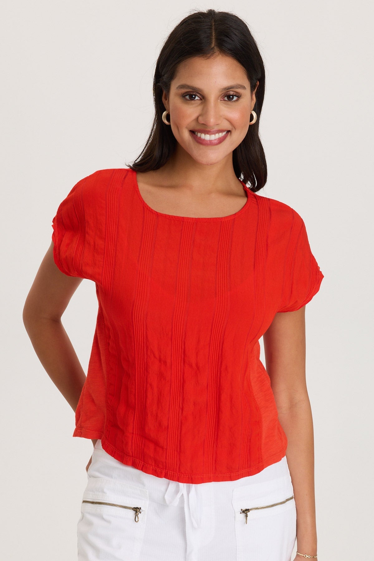 XCVI Textured Stripe Front Jersey Back Classic Fit Adgar Tee