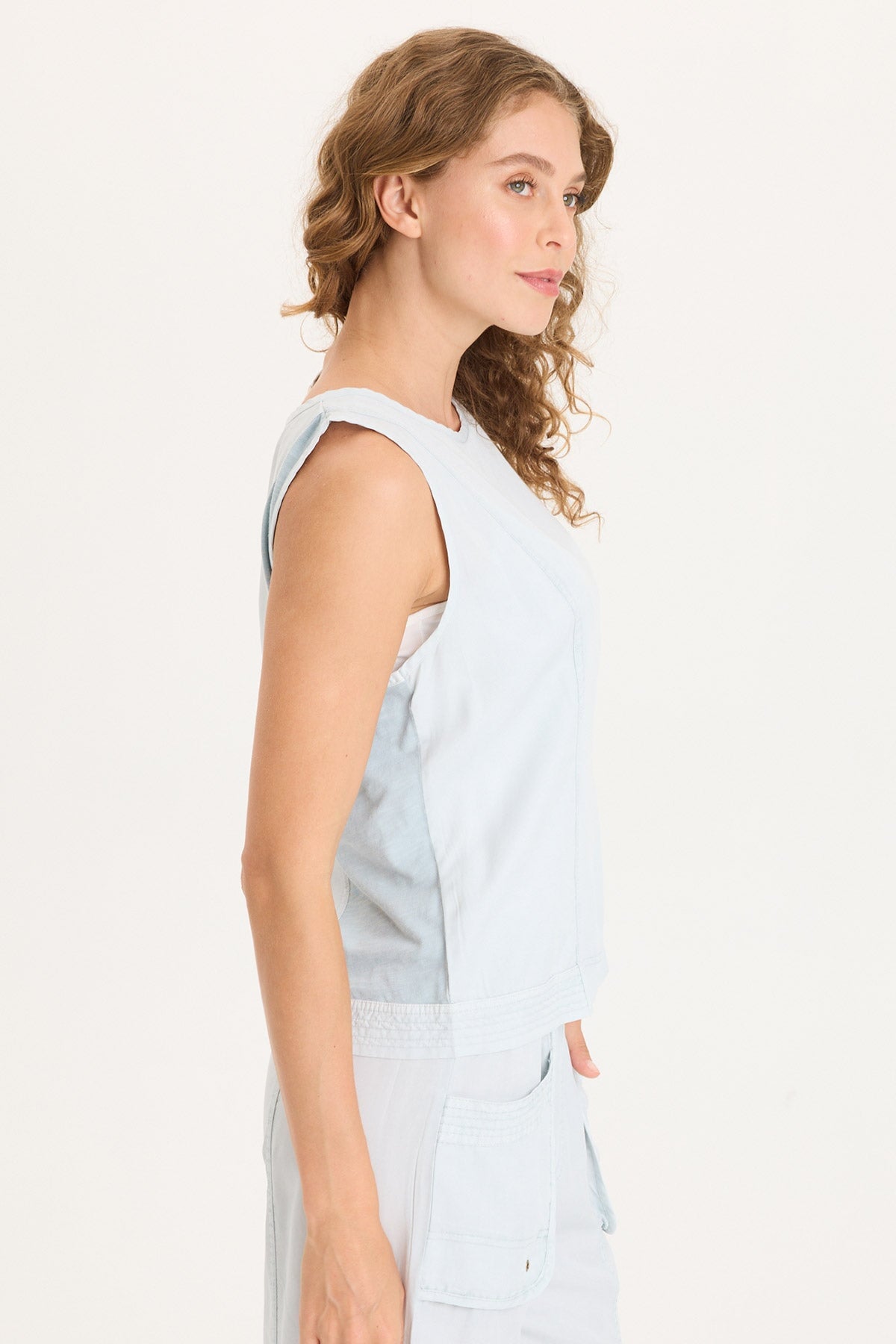 XCVI Davies Stitched Hem Twill/Jersey Tank 