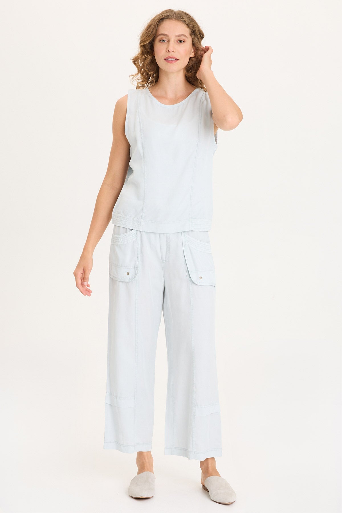 XCVI Davies Stitched Hem Twill/Jersey Tank 