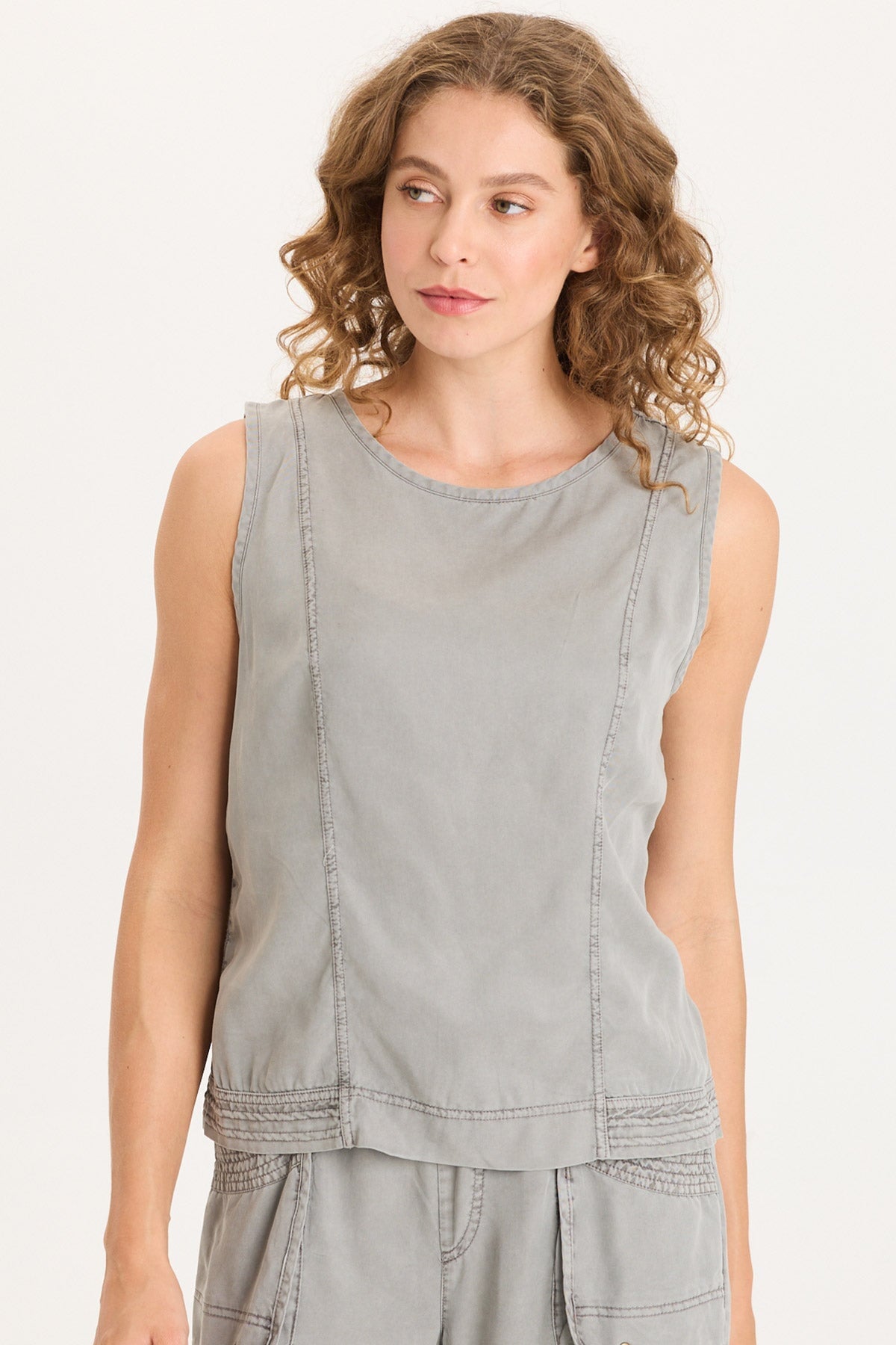 XCVI Davies Stitched Hem Twill/Jersey Tank 