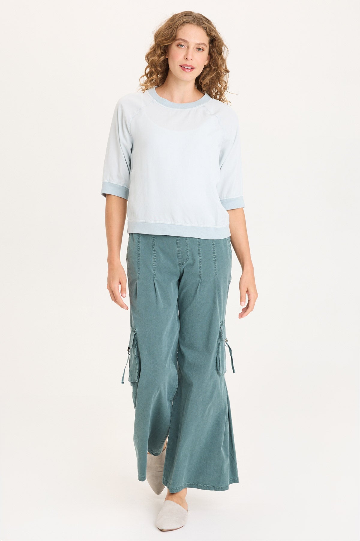 XCVI Linton Twill/Rib Snap-Up Back Top 