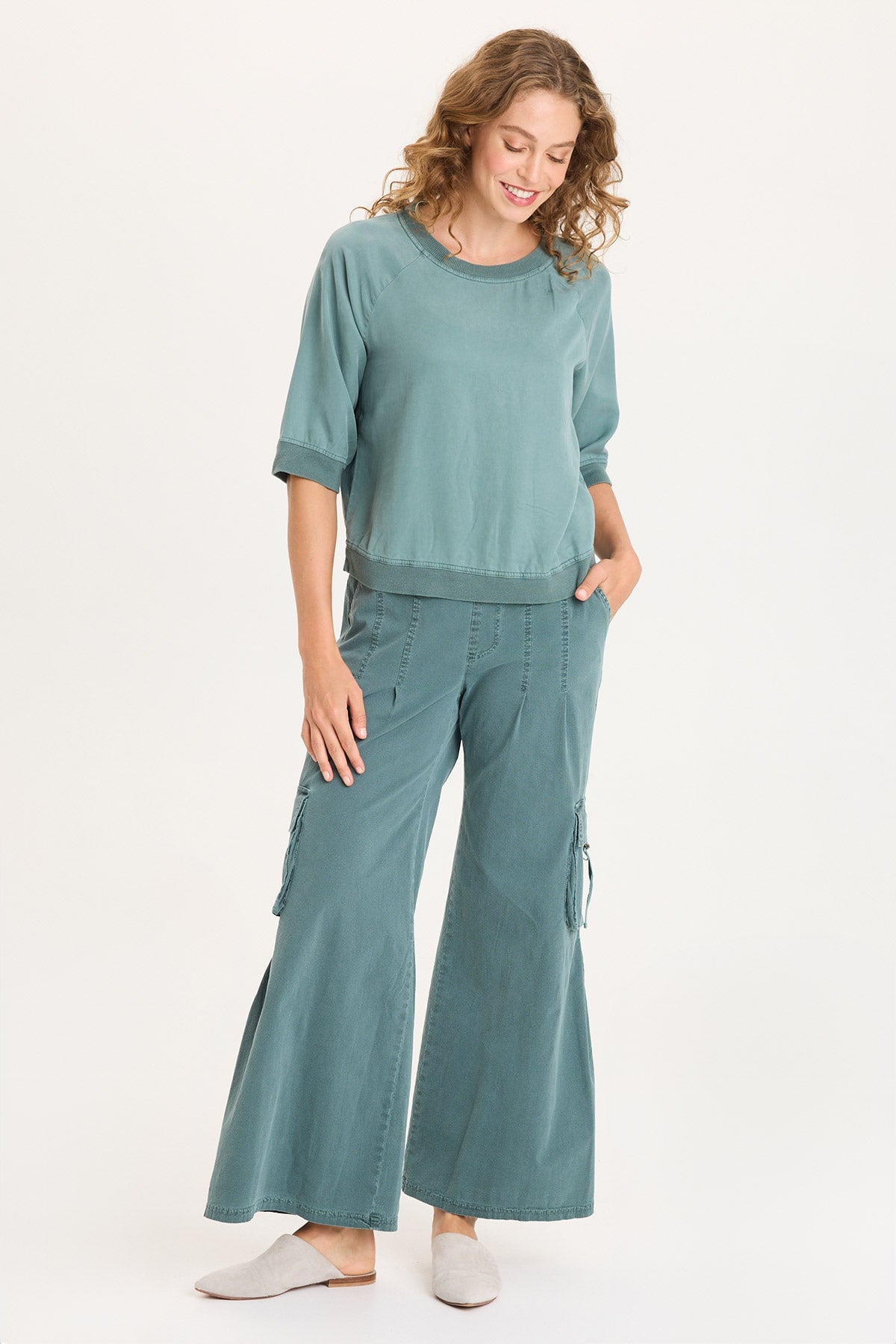 XCVI Linton Twill/Rib Snap-Up Back Top 