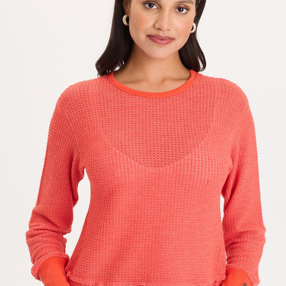 XCVI Long Ribbed Buttoned Cuffs Thermal Long Sleeve Kelsoe Crew Neck