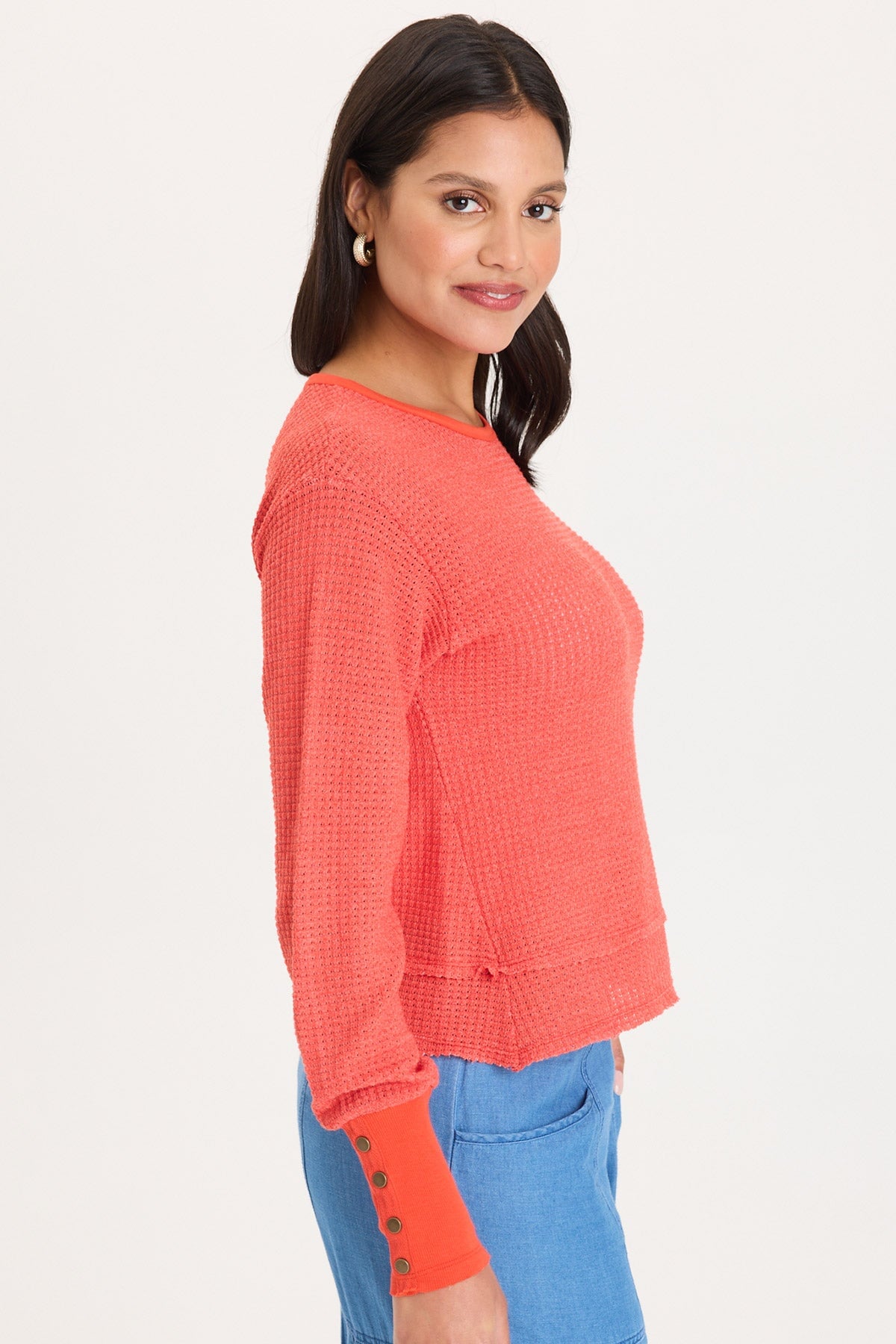 XCVI Kelsoe Buttoned Cuffs Thermal Long Sleeve Top 