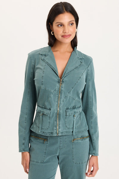 XCVI Riddell Twill/Rib Zip-Up Collared Jacket with Front Pockets