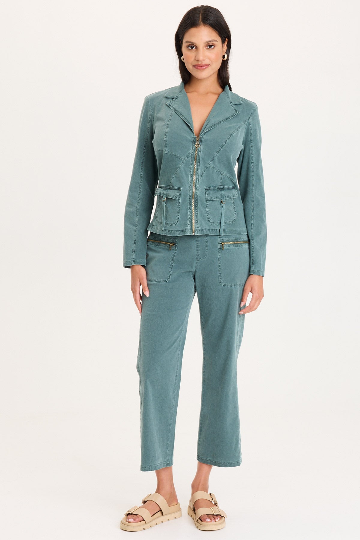 XCVI Riddell Twill/Rib Zip-Up Collared Jacket with Front Pockets