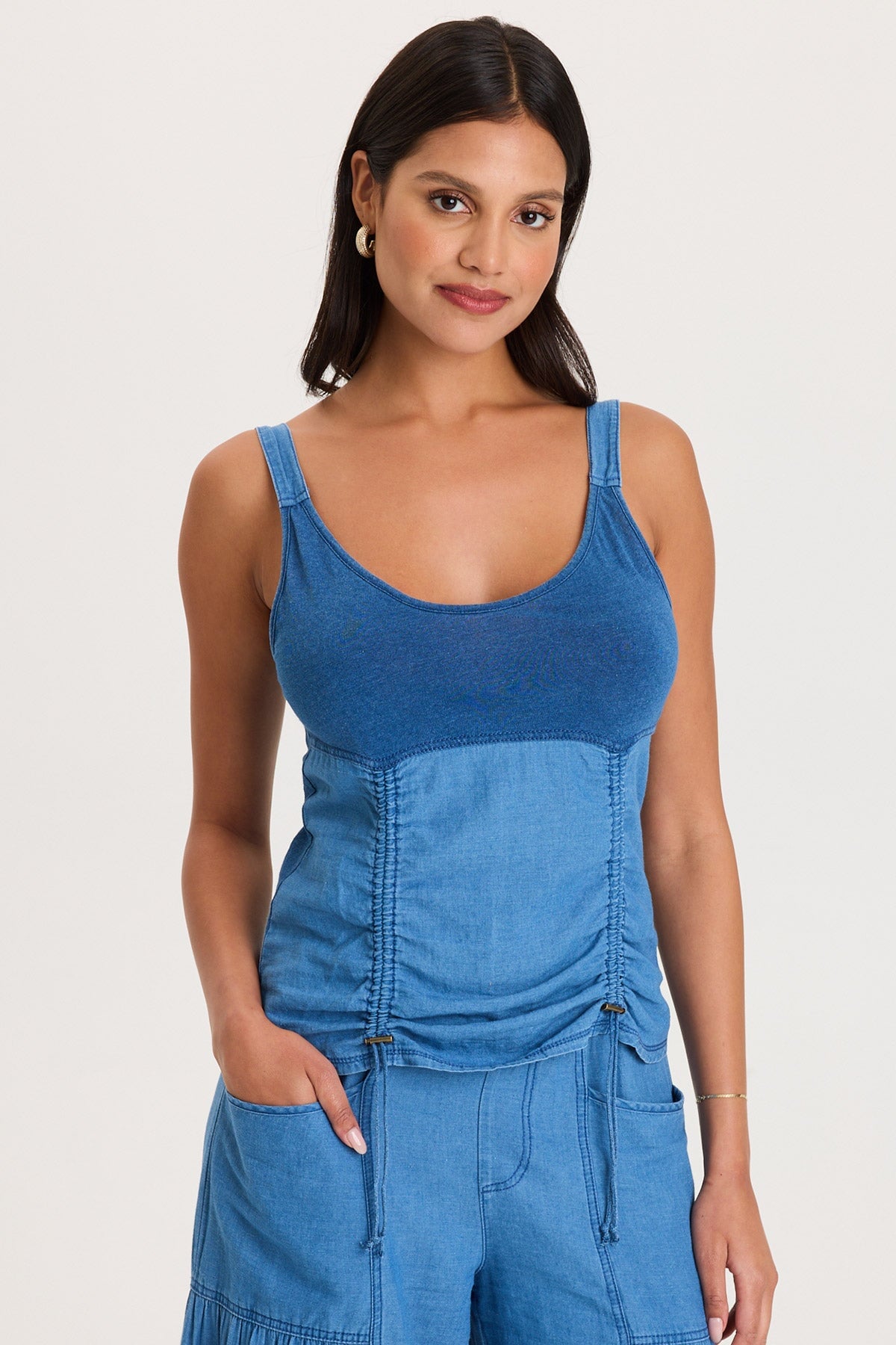 XCVI Fife Adjustable Cord Twill/Jersey Tank 