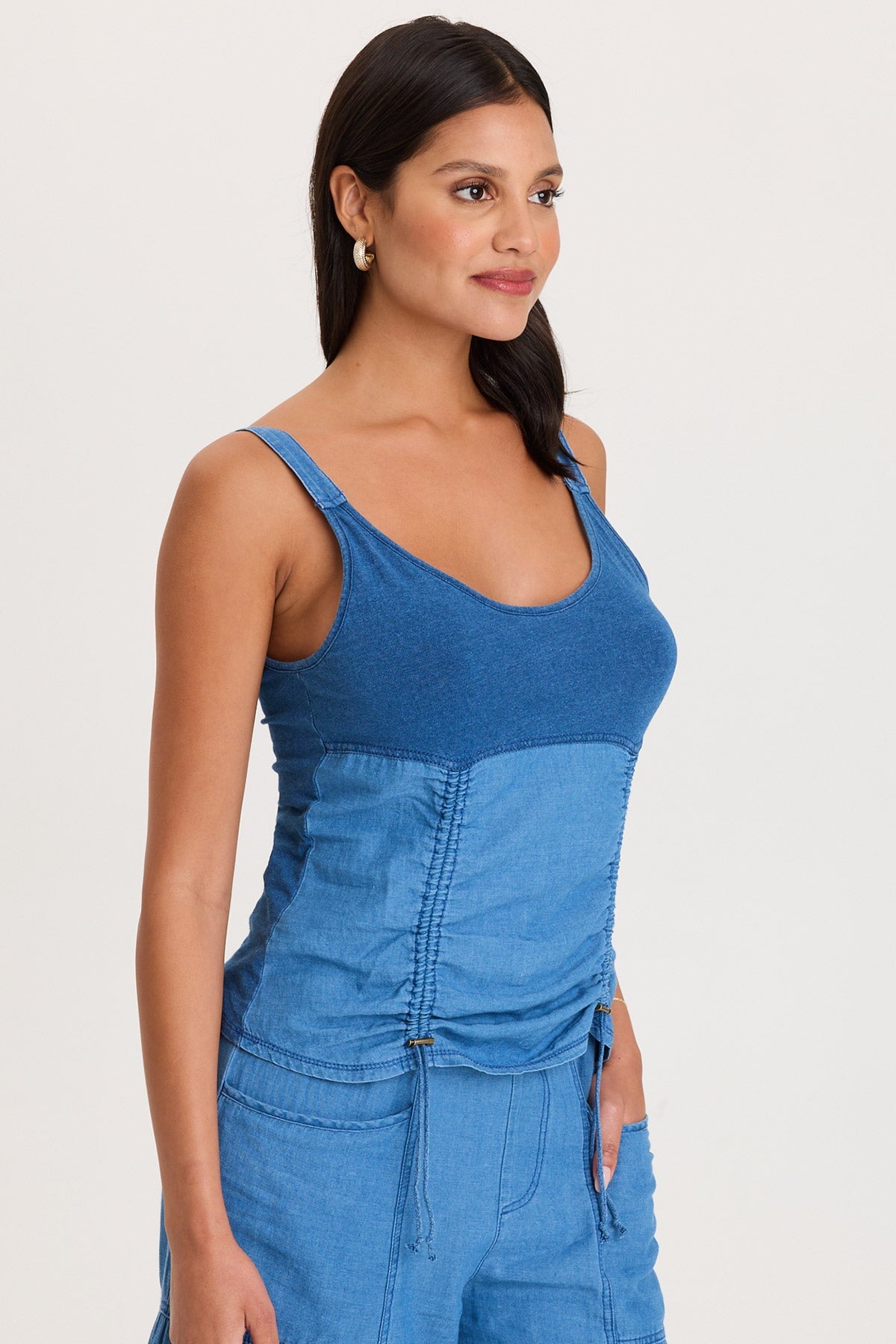 XCVI Mock-Denim and Jersey Adjustable Fit Fife Tank