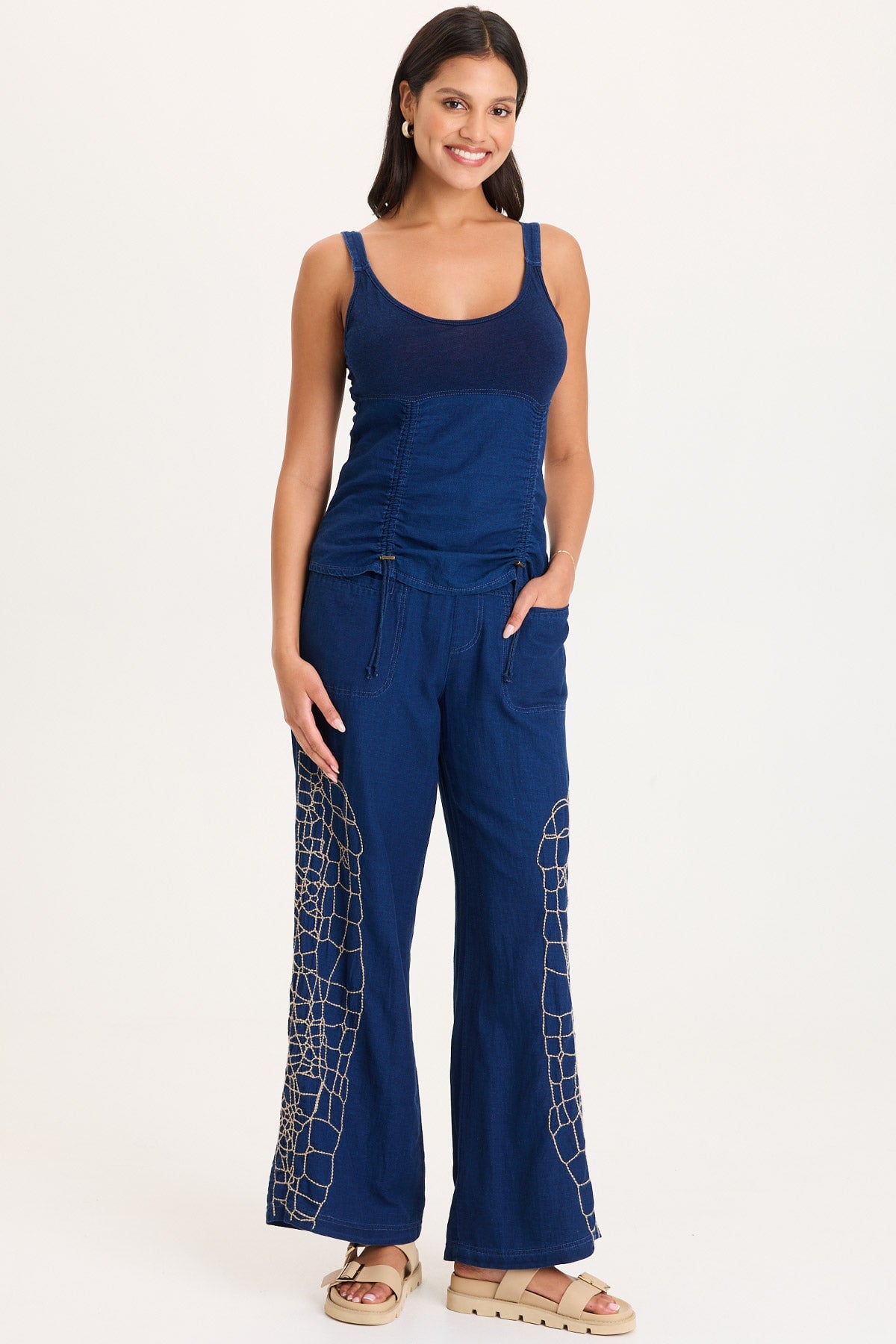 XCVI Mock-Denim and Jersey Adjustable Fit Fife Tank