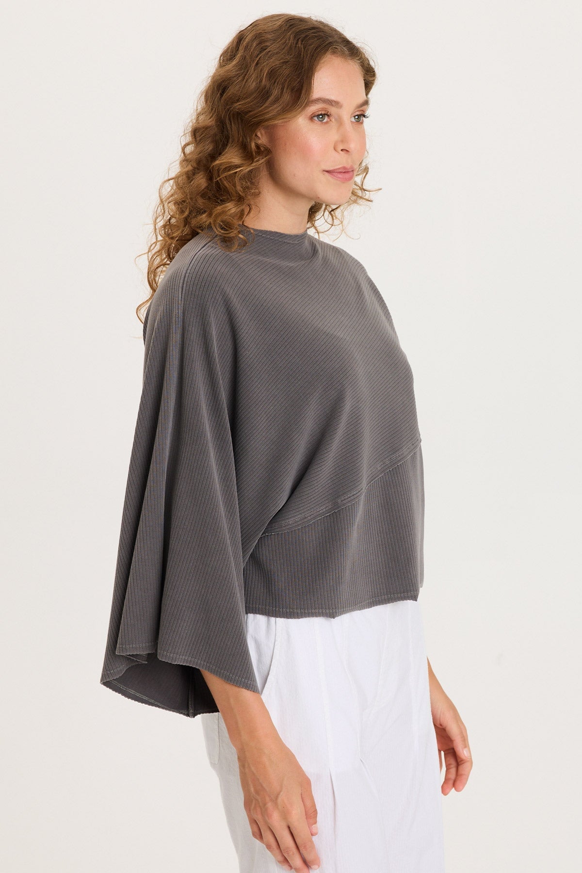 XCVI Gilchrist Asymmetrcal Short and Long Sleeve Rib Top