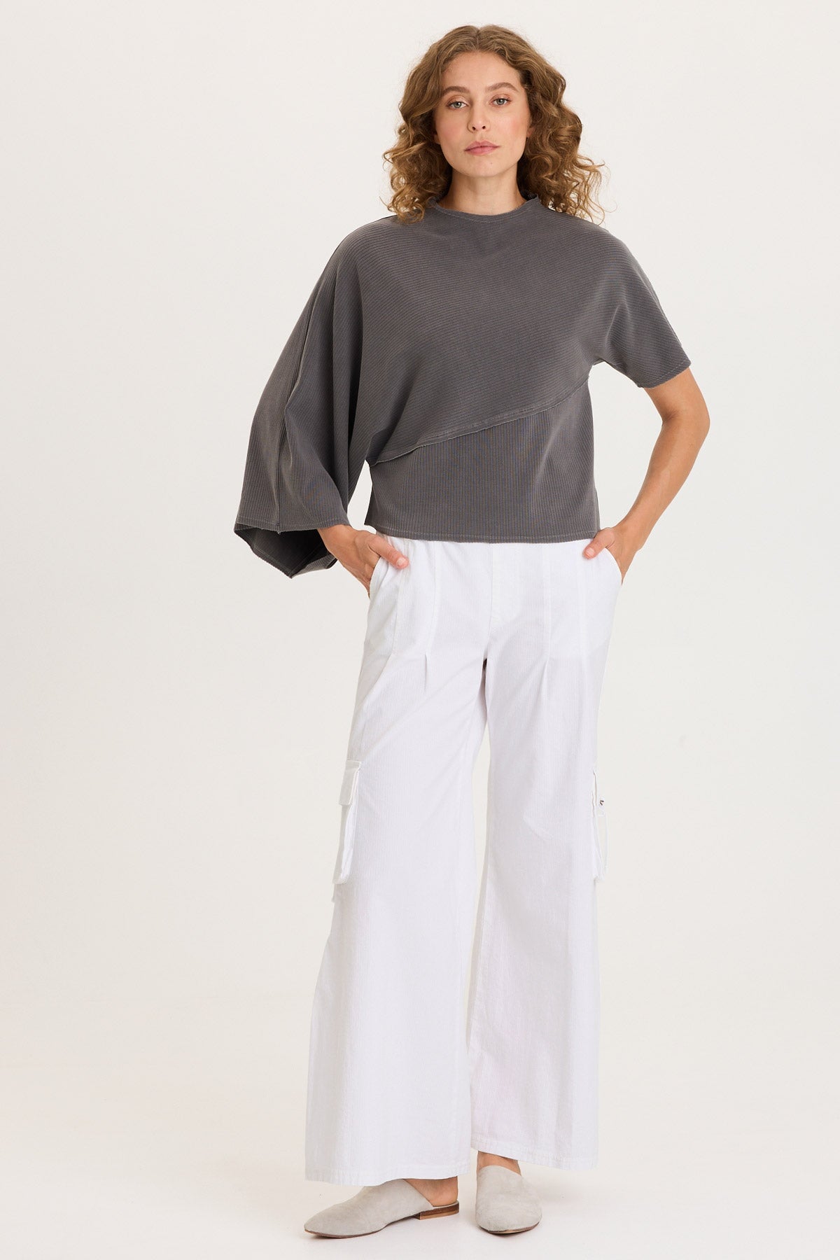 XCVI Gilchrist Asymmetrcal Short and Long Sleeve Rib Top