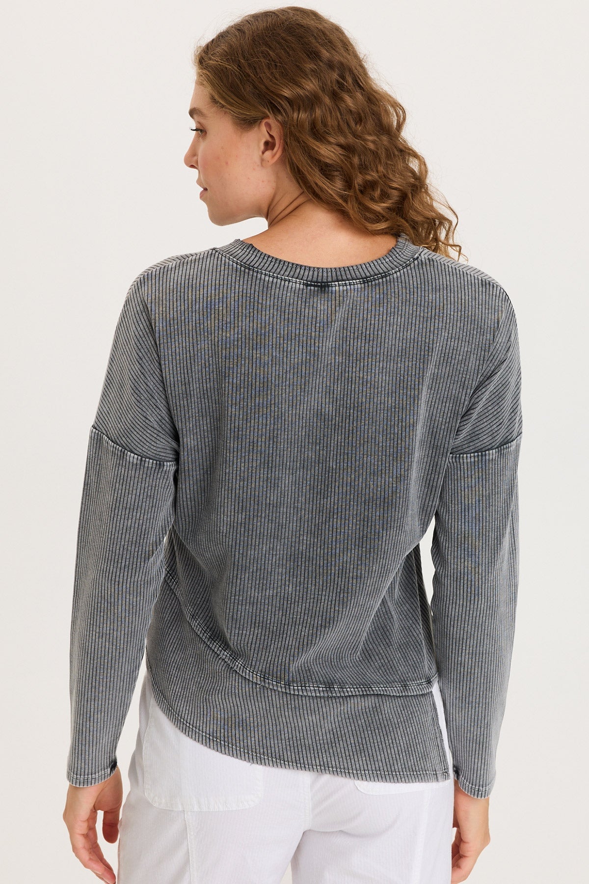 XCVI Hadden Asymmetrial Hem and Seams Wide Rib Long Sleeve Top