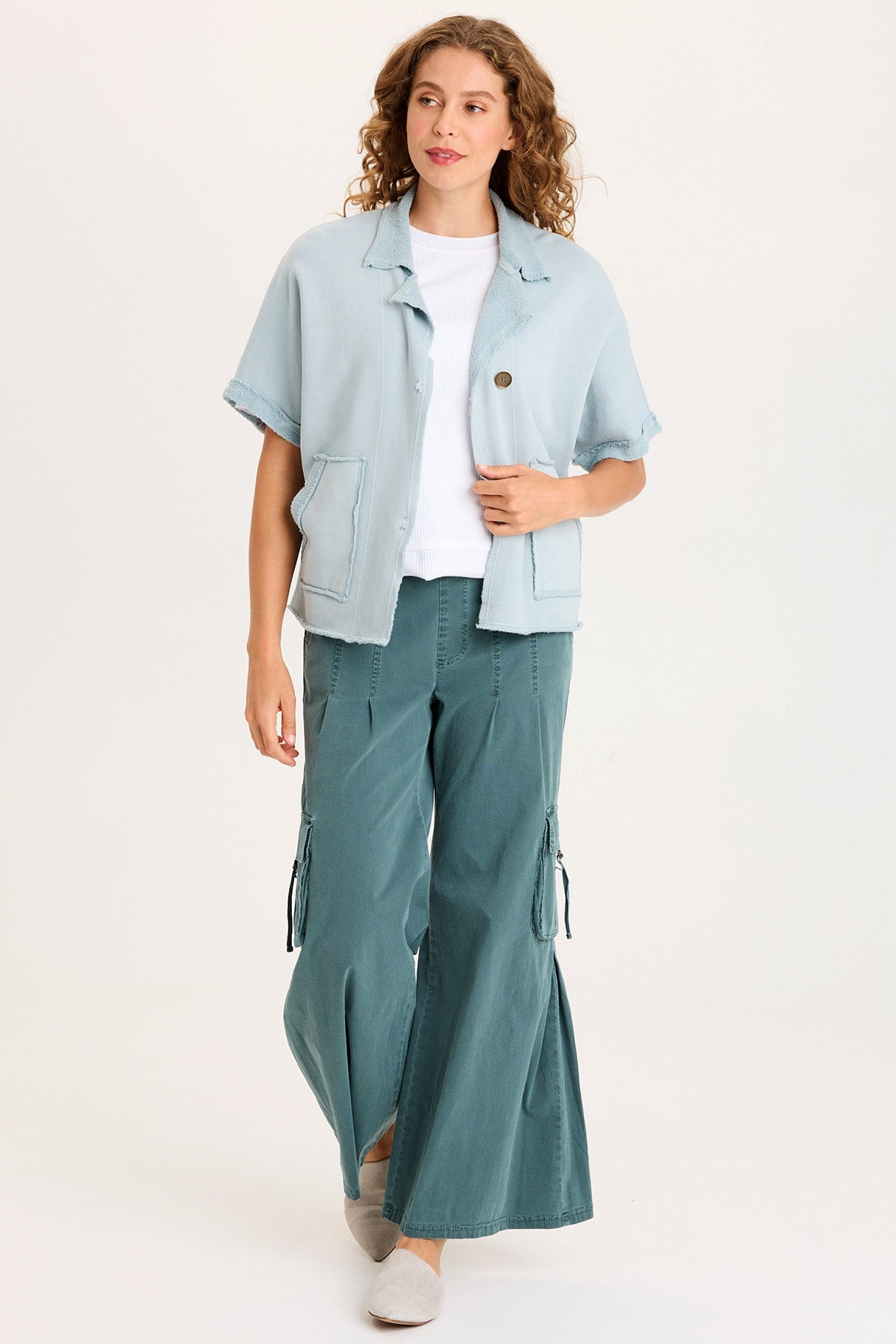 XCVI Erwin Side Pleats Cargo Wide-Leg Pant 