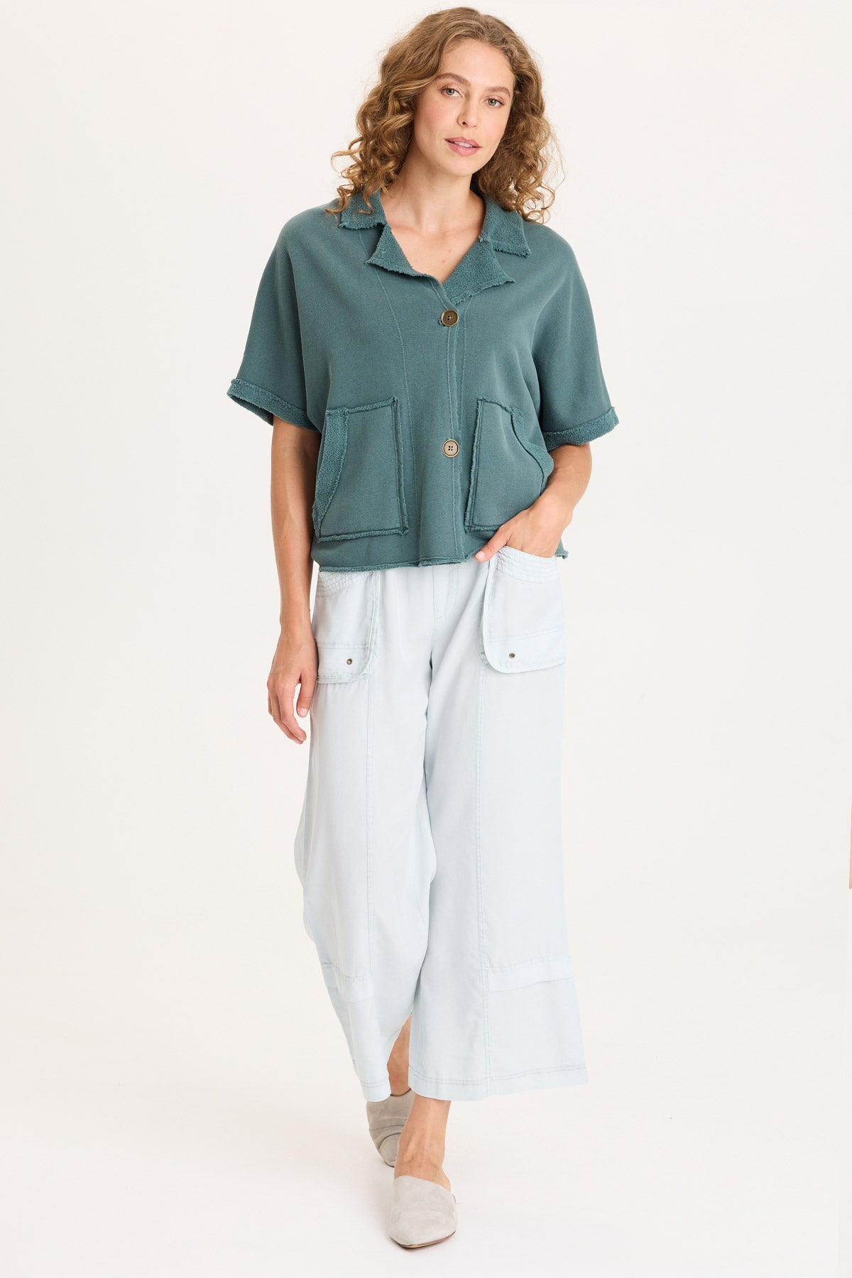 XCVI Mallis Oversized Pockets and Leg Stitching Detail Twill