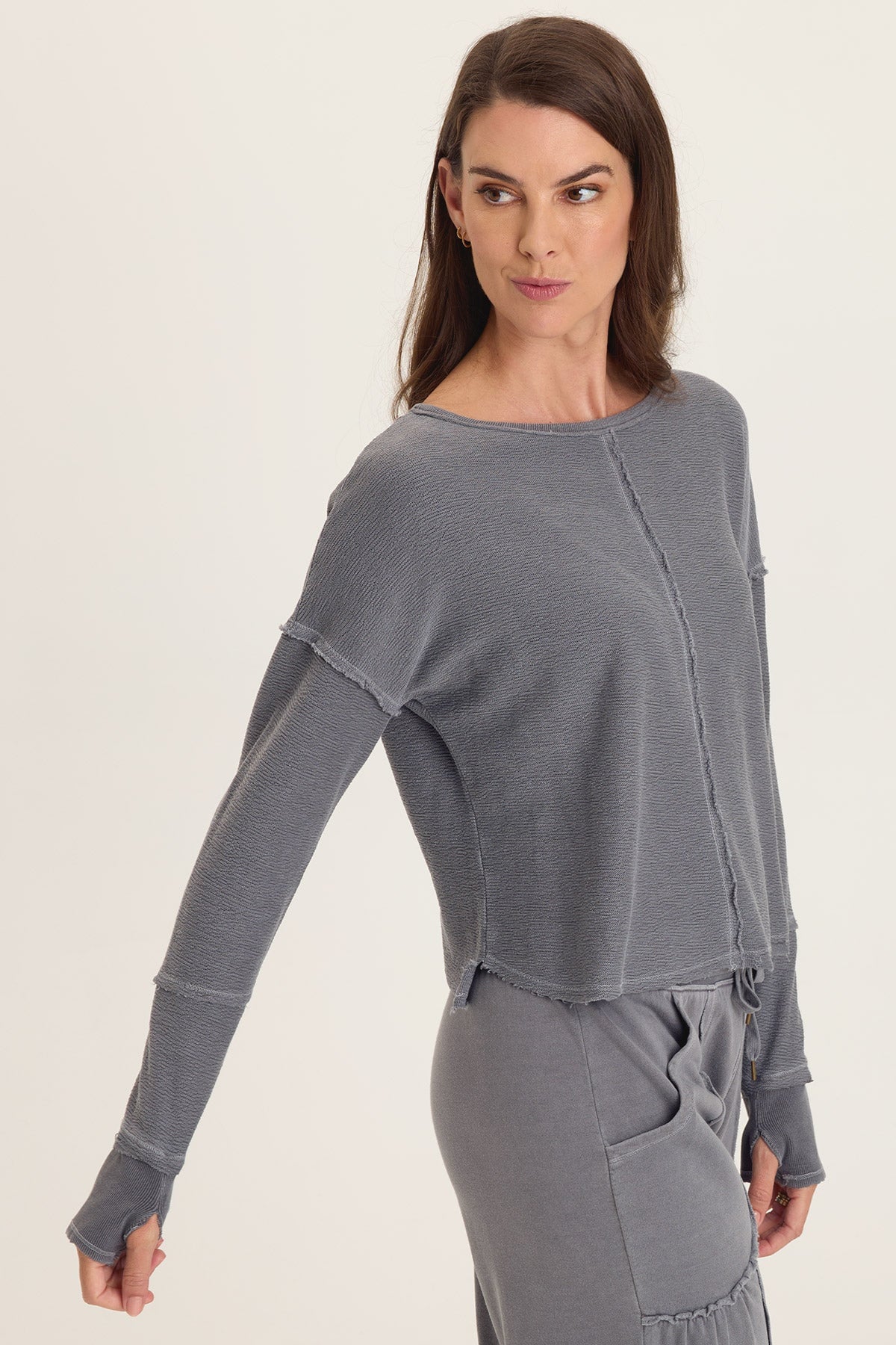 Wearables Annika Long Sleeve Boat Neck Crepe Knit Top