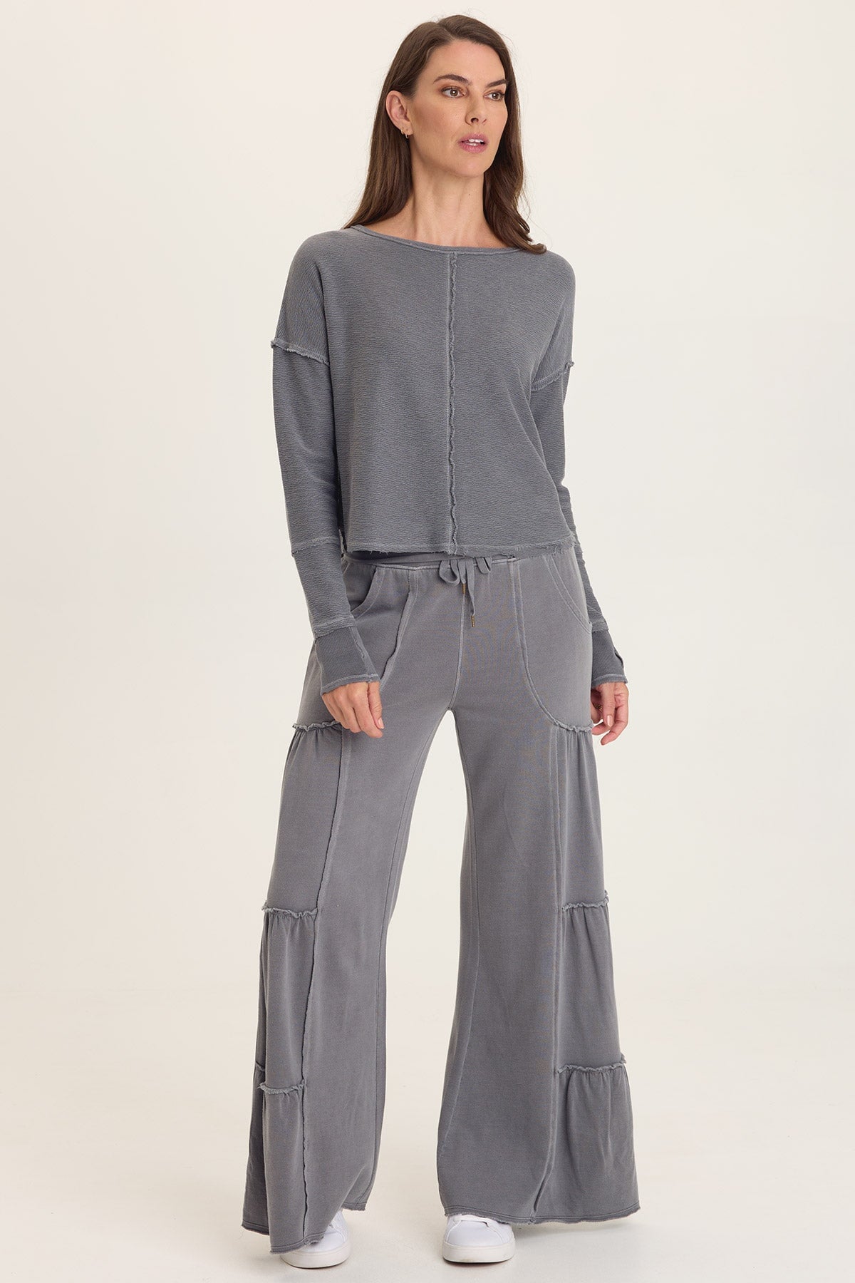 Wearables Annika Long Sleeve Boat Neck Crepe Knit Top