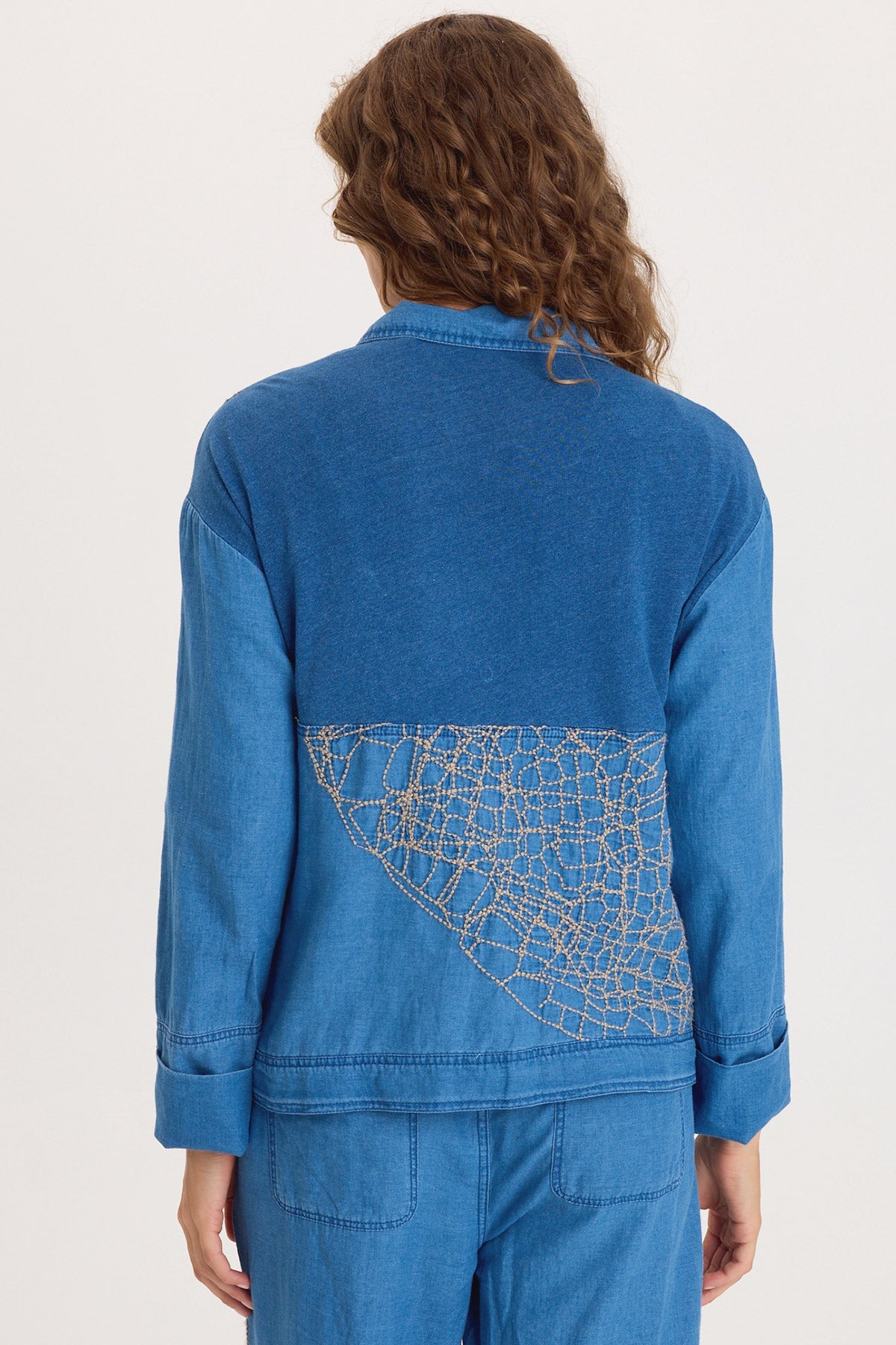 XCVI Helm Embroidered Mock-Denim Jacket 