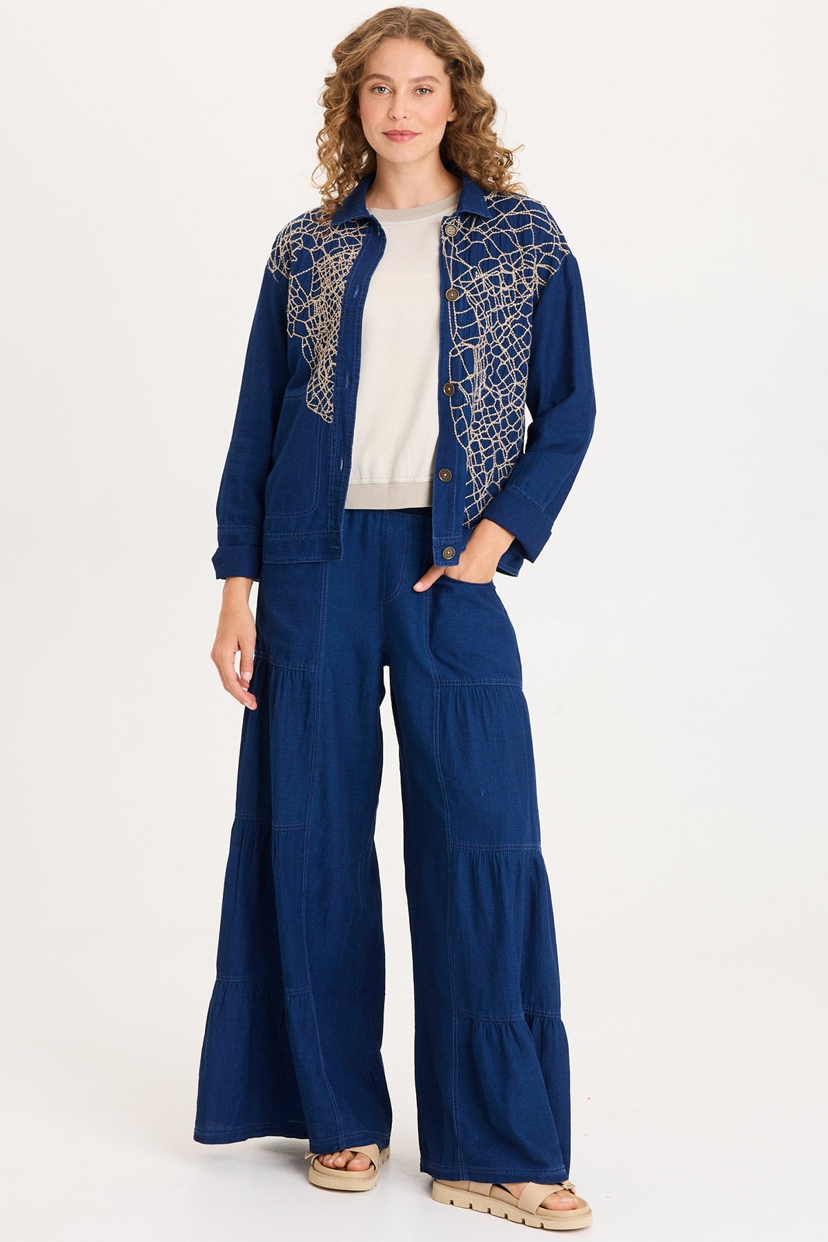 C.E（シーイー）PIXEL EMBROIDERY JACKET／18SS／L XCVI Mock-Denim Embroidered Button-Front Utility Helm Jacket