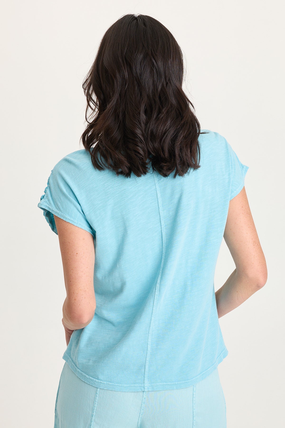 XCVI Nashir Crochet-Front Jersey-Back Short-Sleeve Top