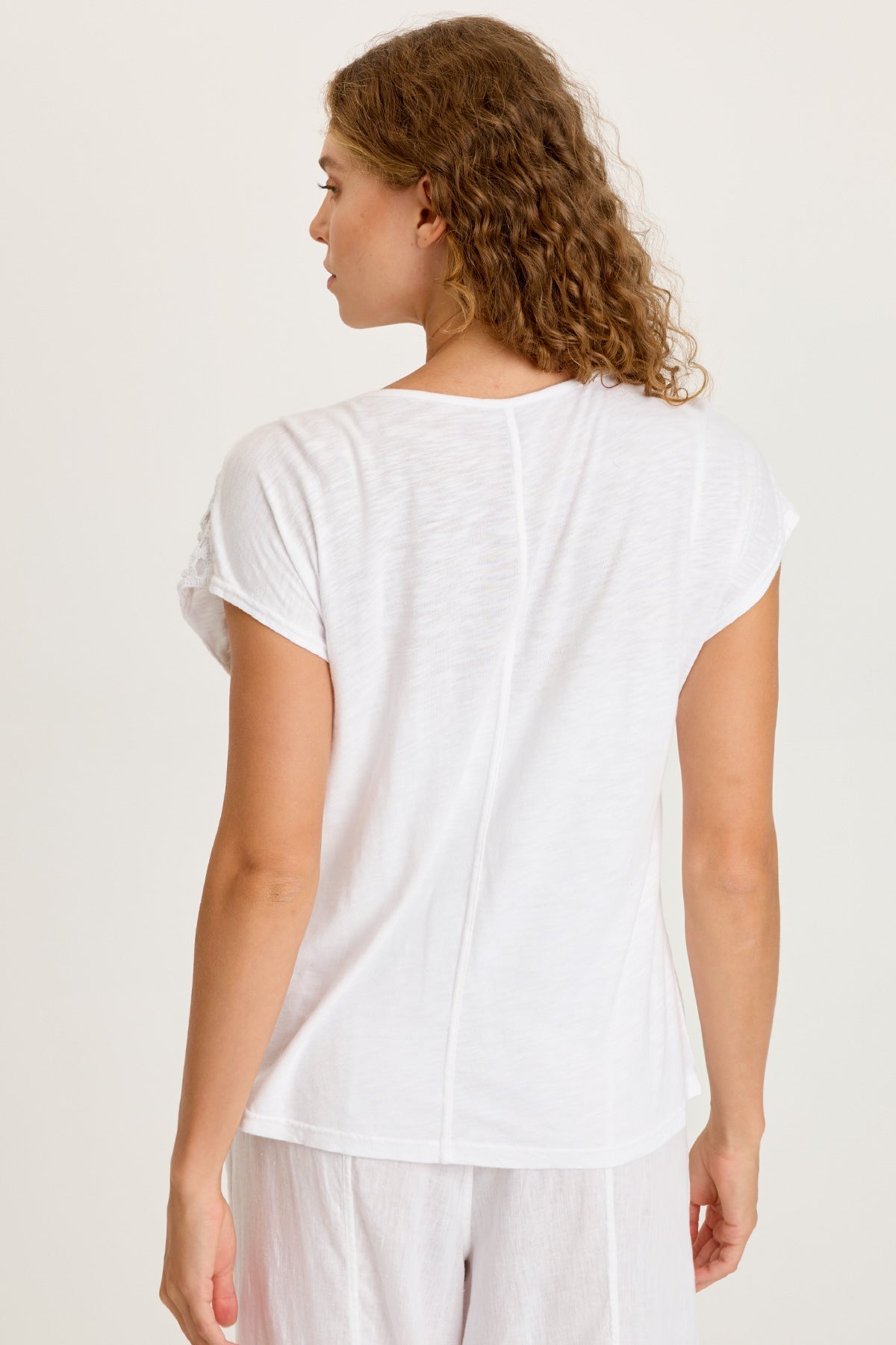 XCVI Nashir Crochet-Front Jersey-Back Short-Sleeve Top