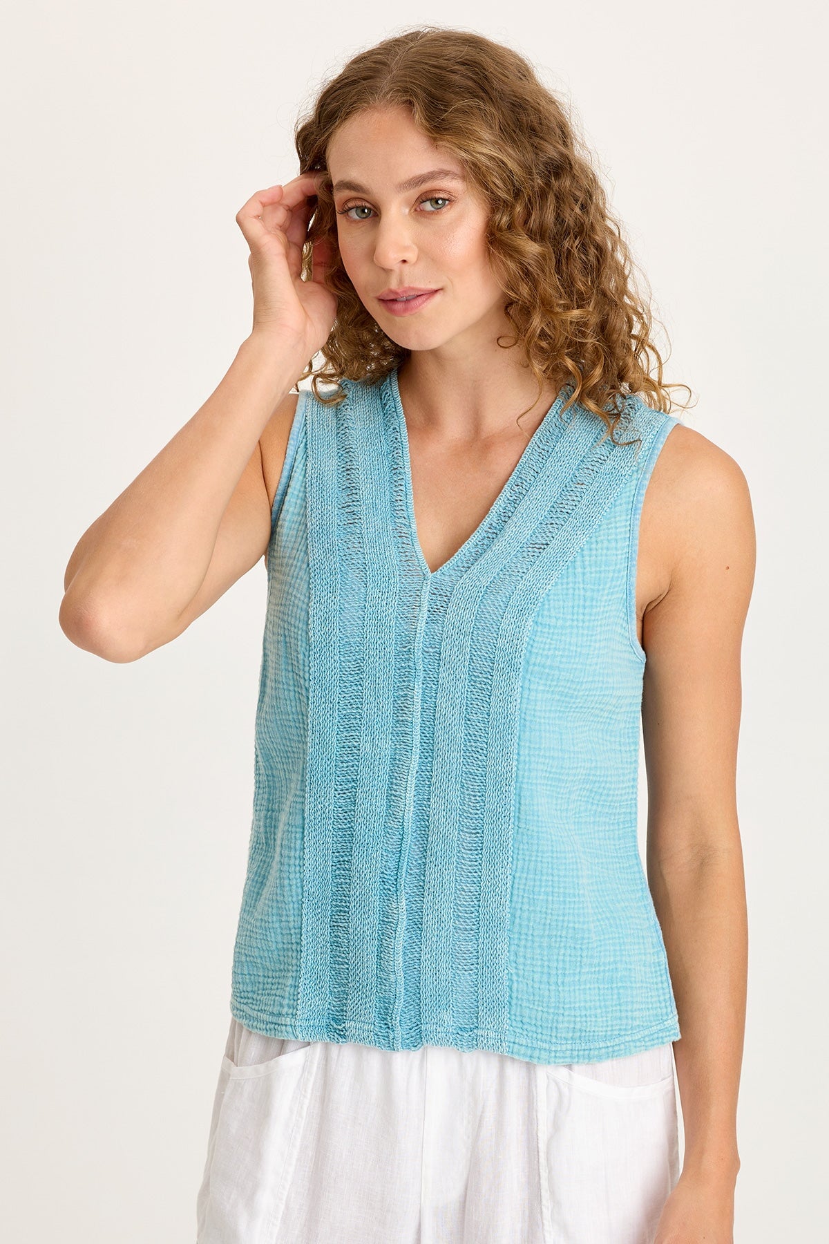 XCVI Reid Gauze/Crochet V-Neck Tank 