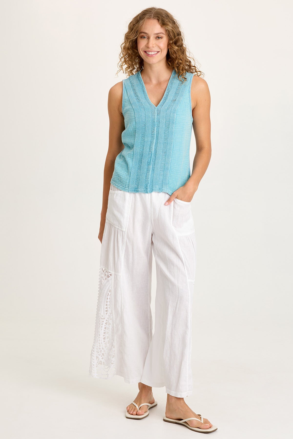 XCVI Reid Gauze/Crochet V-Neck Tank 