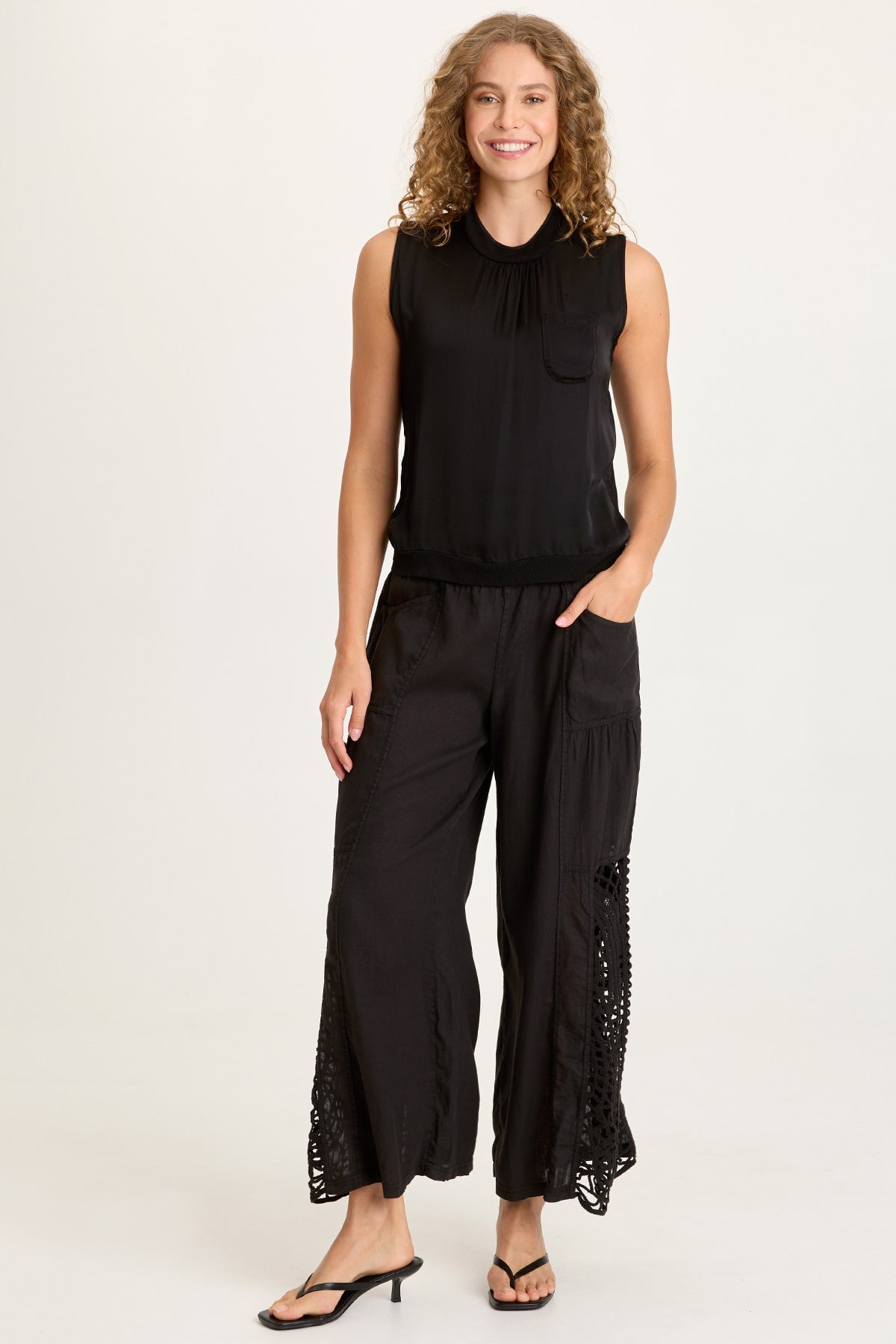 XCVI Orren Satin/Knit High Neck Tank 