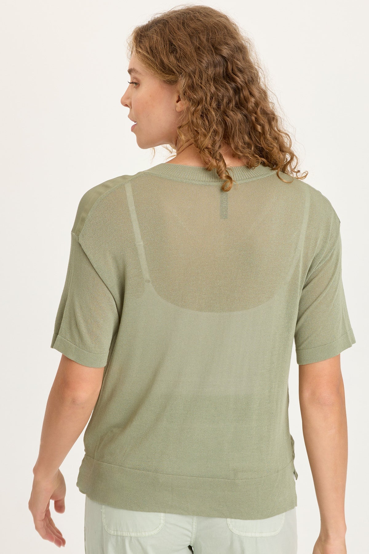 XCVI Lottie Satin/Knit V-Neck Top 