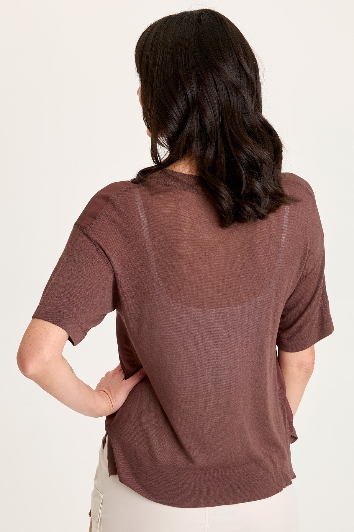 XCVI Lottie Satin/Knit V-Neck Top 