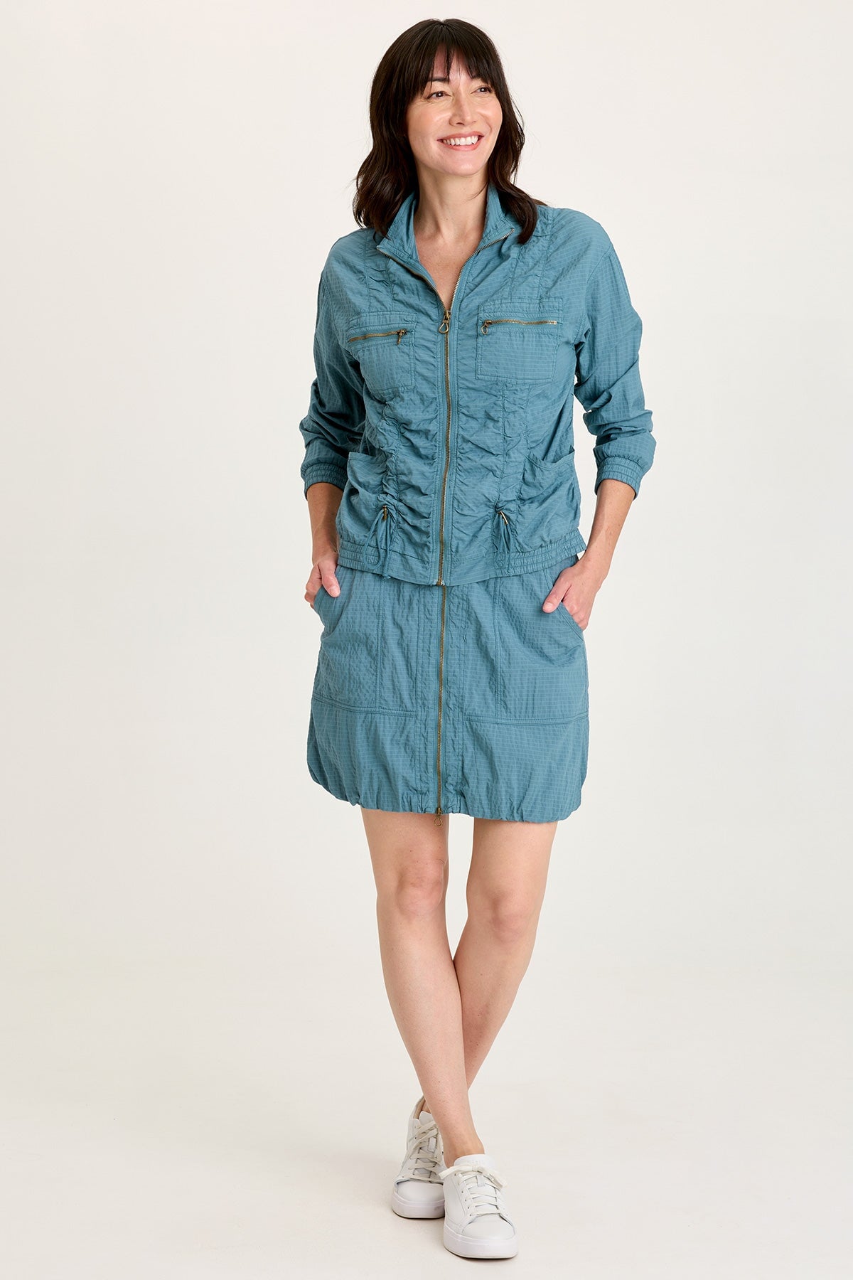 sumivn XCVI Corwyn Textured Stretch Sporty Zip-Front Bubble Hem Mini Skirt