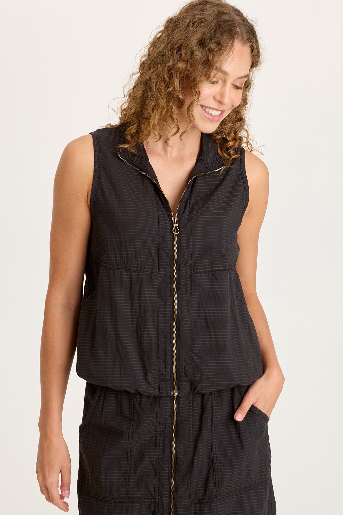 XCVI Tallis Textured Stretch Zip Front Elastic Bubble Hem Vest